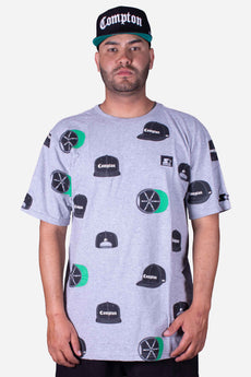 Modelo vestindo a peça: Camiseta Collab Starter x Compton Cap Cinza Mescla