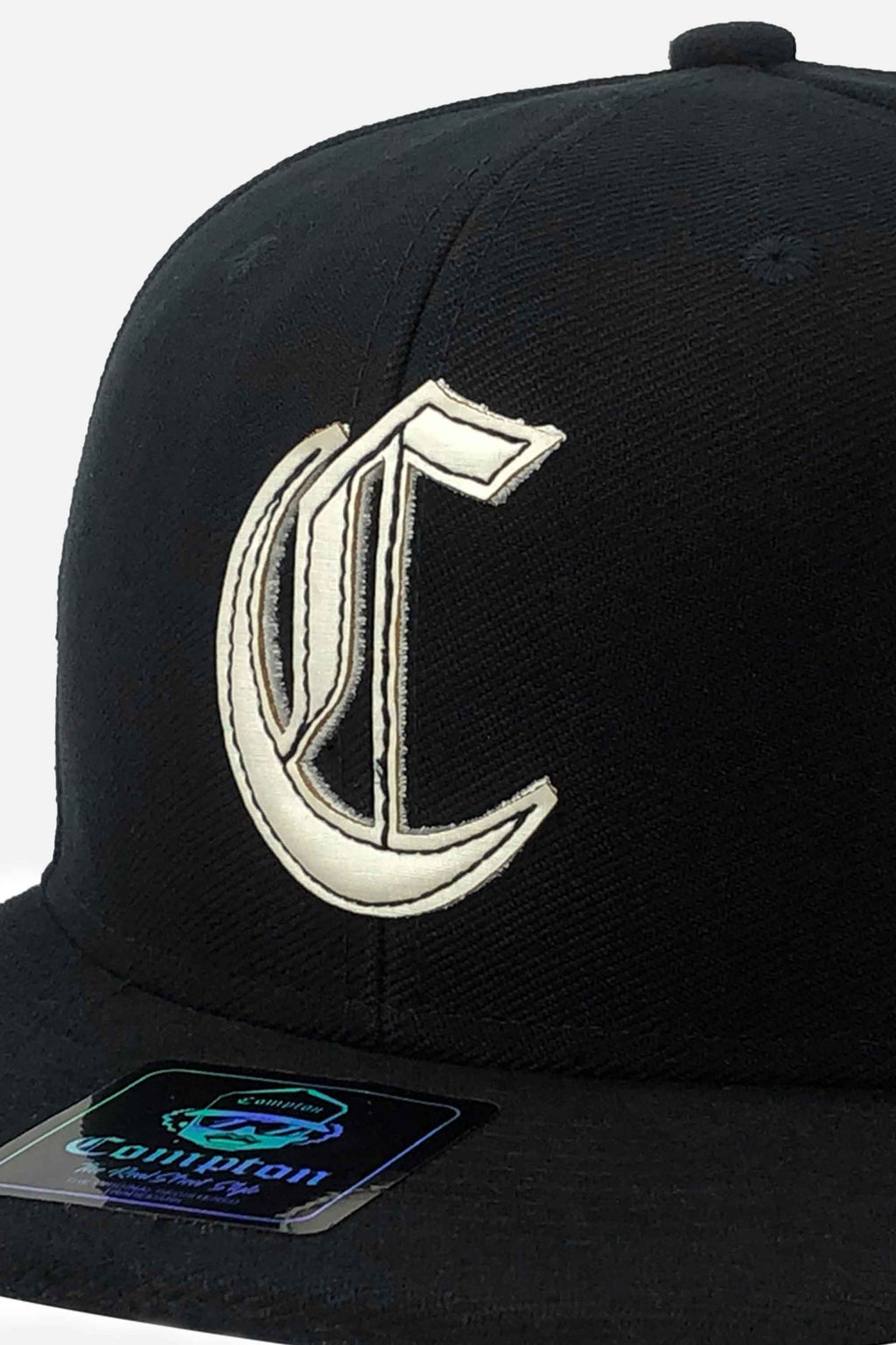 Boné Compton Aba Reta Snapback Logo Corte Laser Preto