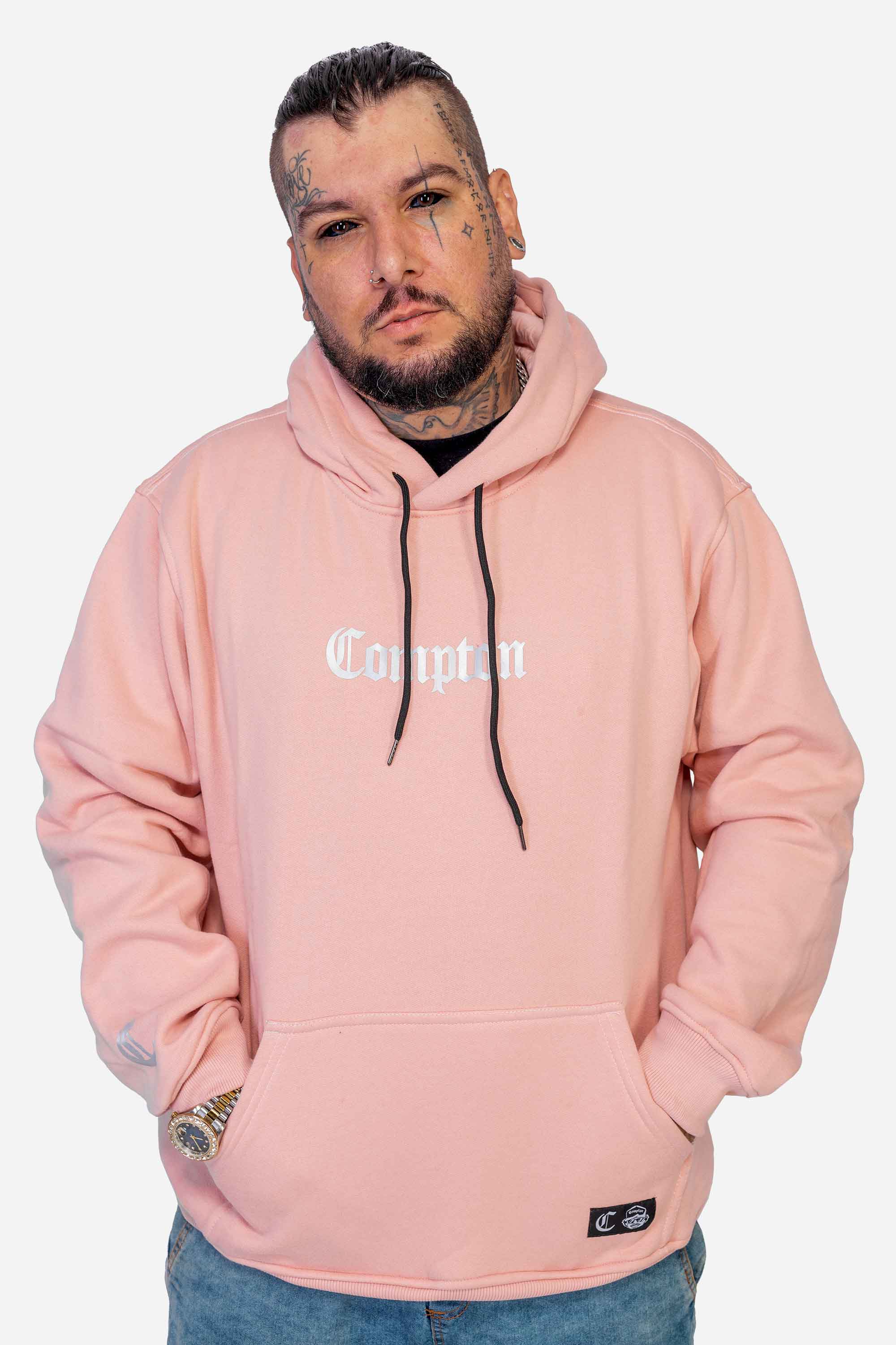 Moletom Compton Canguru Logo Refletivo Nude