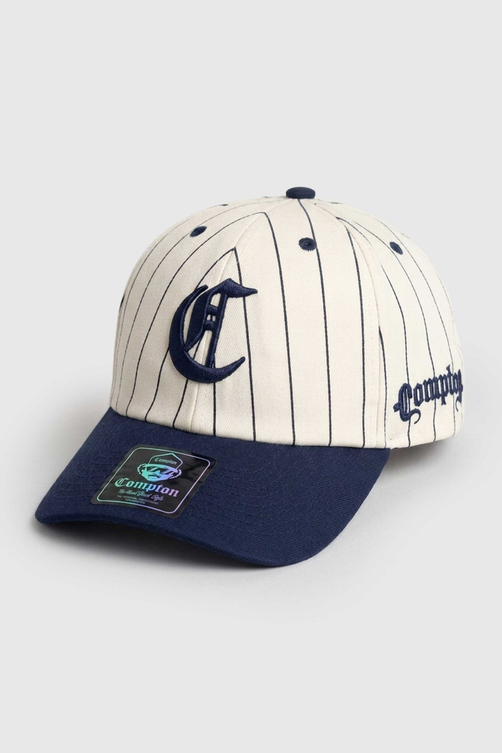 Boné Dad Hat Compton Baseball Pinstripe Azul Logo Bordado