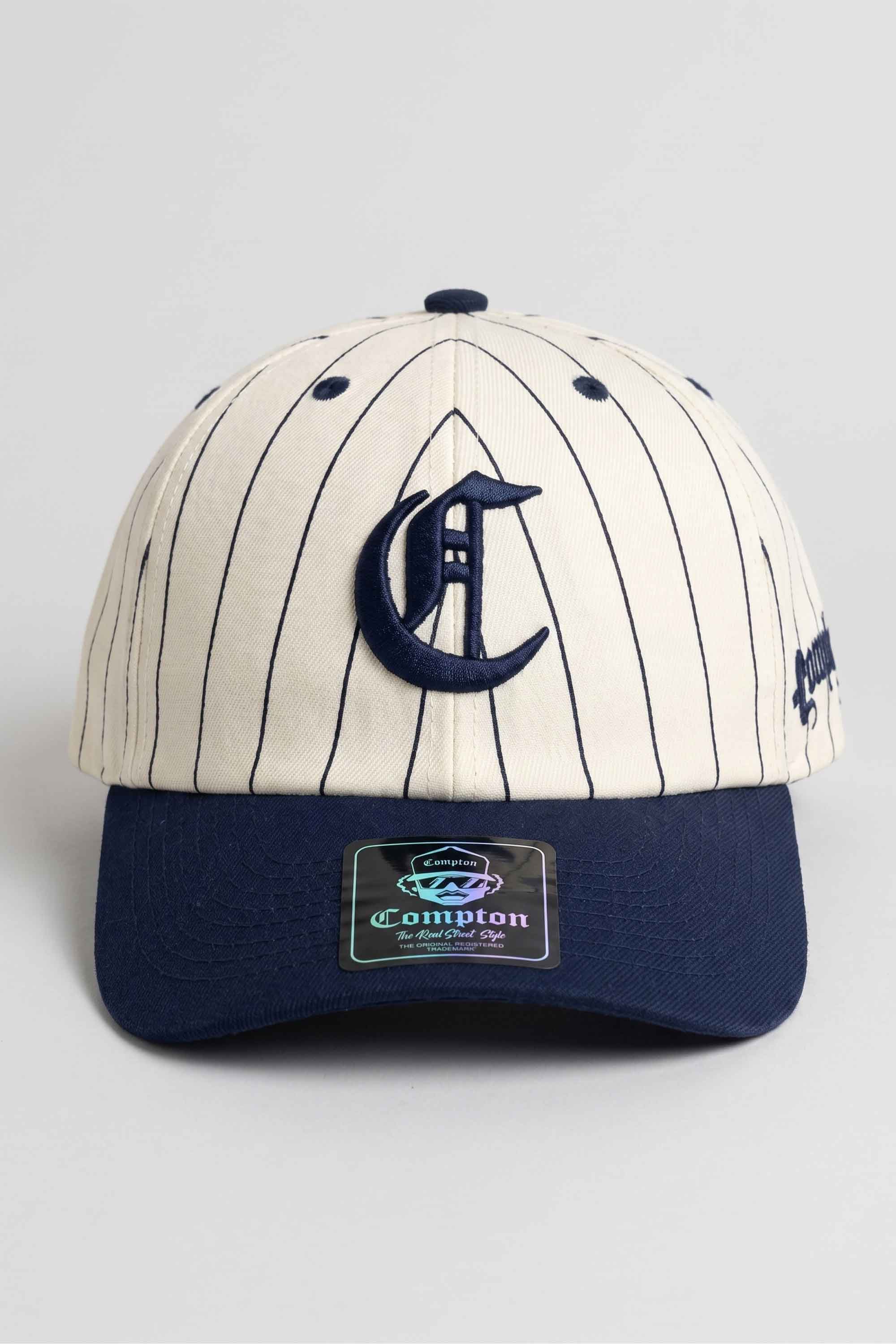 Boné Dad Hat Compton Baseball Pinstripe Azul Logo Bordado