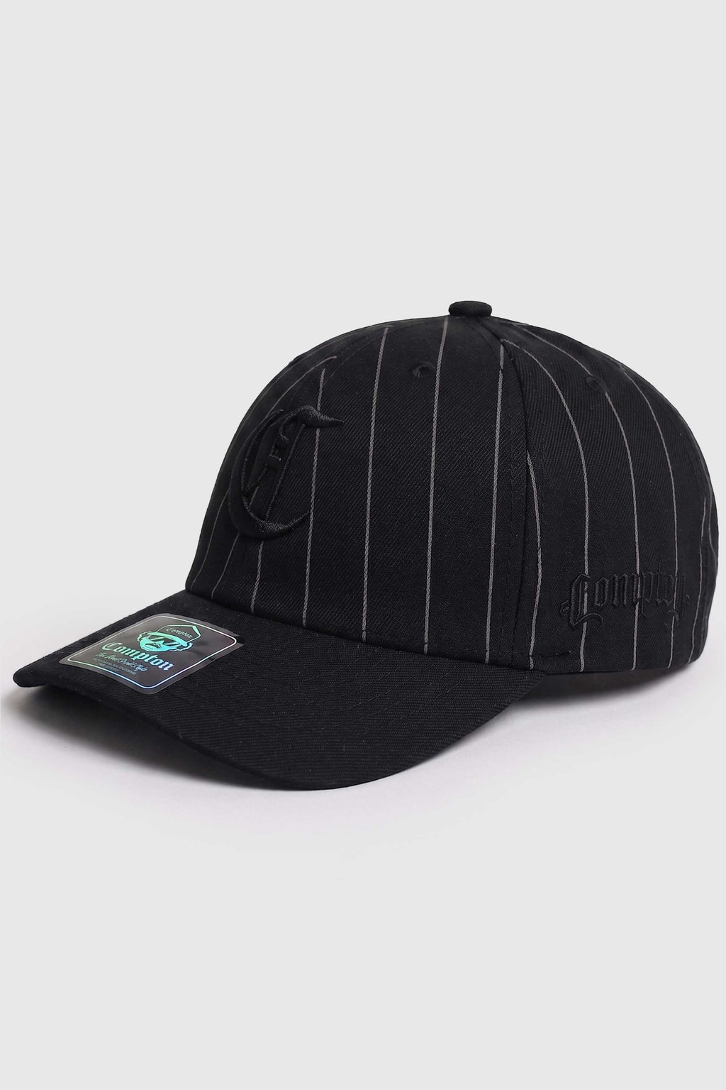 Boné Dad Hat Compton Baseball Pinstripe Preto Logo Bordado