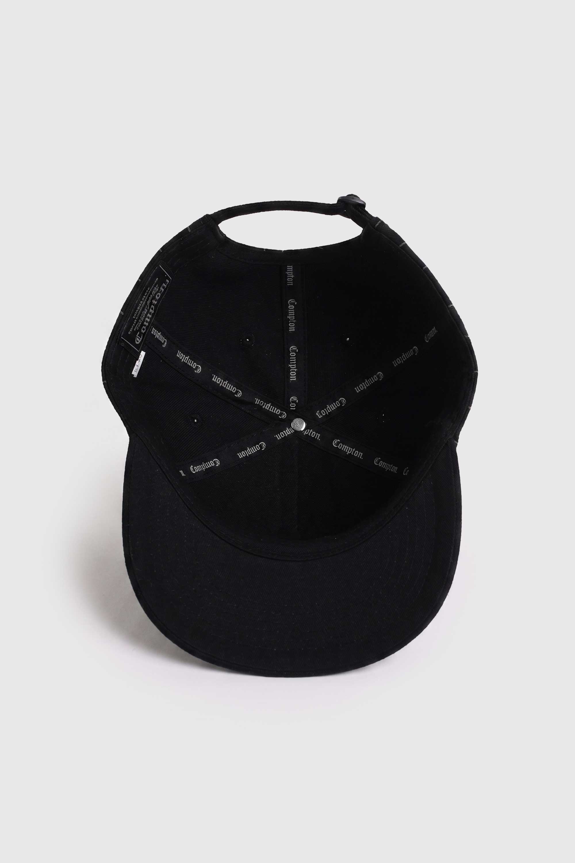 Boné Dad Hat Compton Baseball Pinstripe Preto Logo Bordado