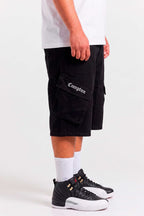 Bermuda Jeans Compton Bolso Bordado Inclinado Fole Preta