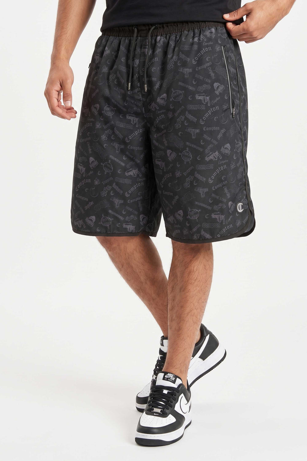Bermuda Compton Tactel Full Print Blackfile Preta