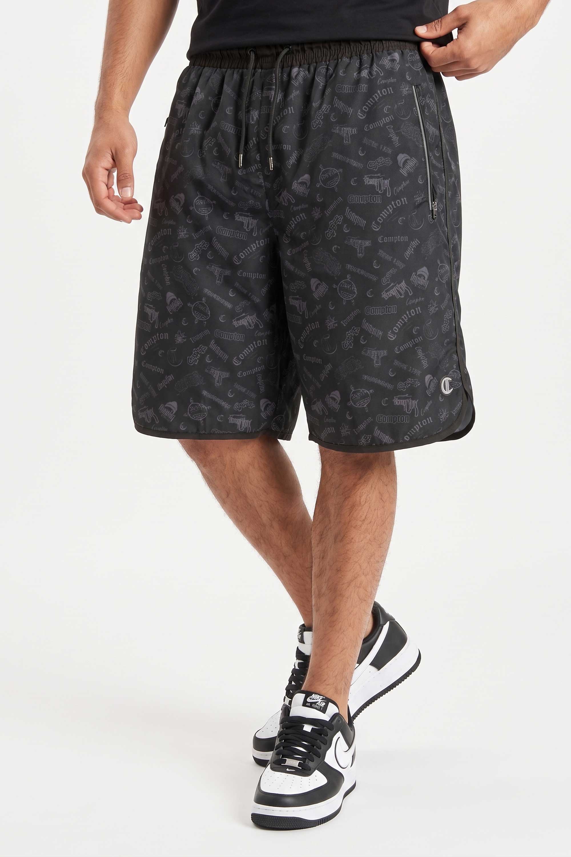Bermuda Compton Tactel Full Print Blackfile Preta