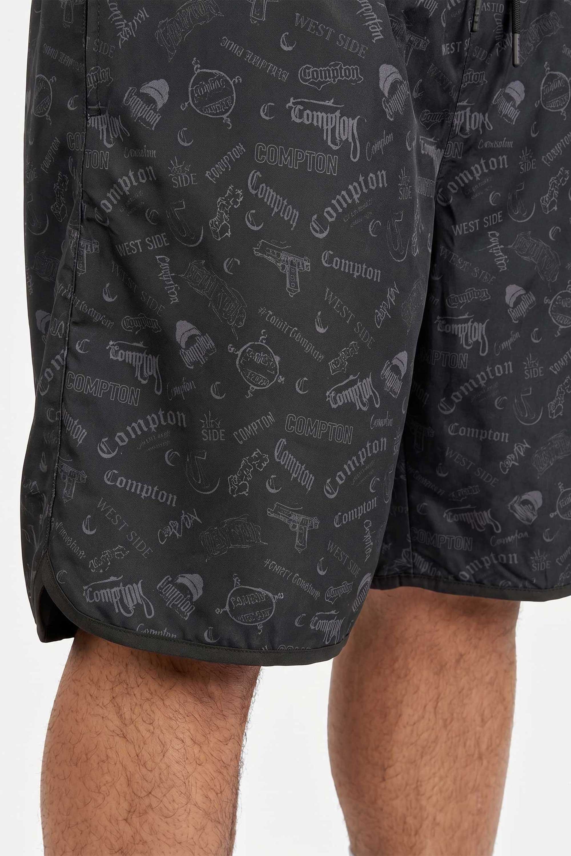 Bermuda Compton Tactel Full Print Blackfile Preta