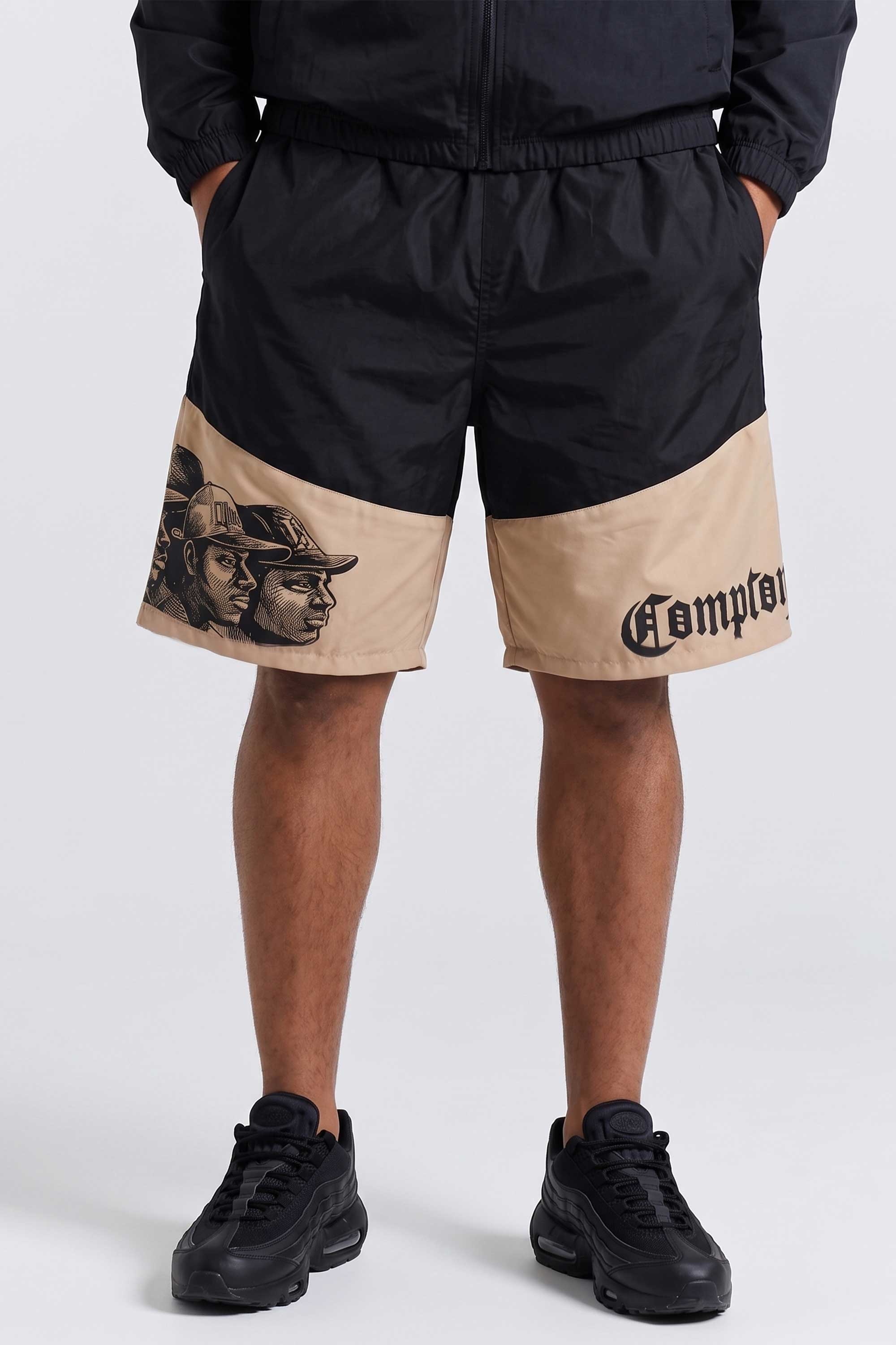 Bermuda Compton Tactel Gangsta Woodcut Preto/Caqui