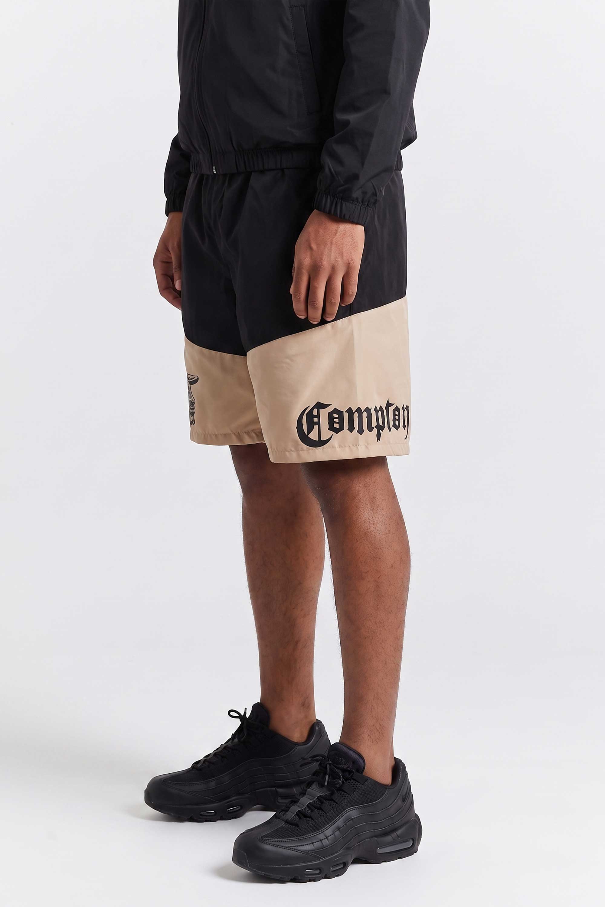 Bermuda Compton Tactel Gangsta Woodcut Preto/Caqui