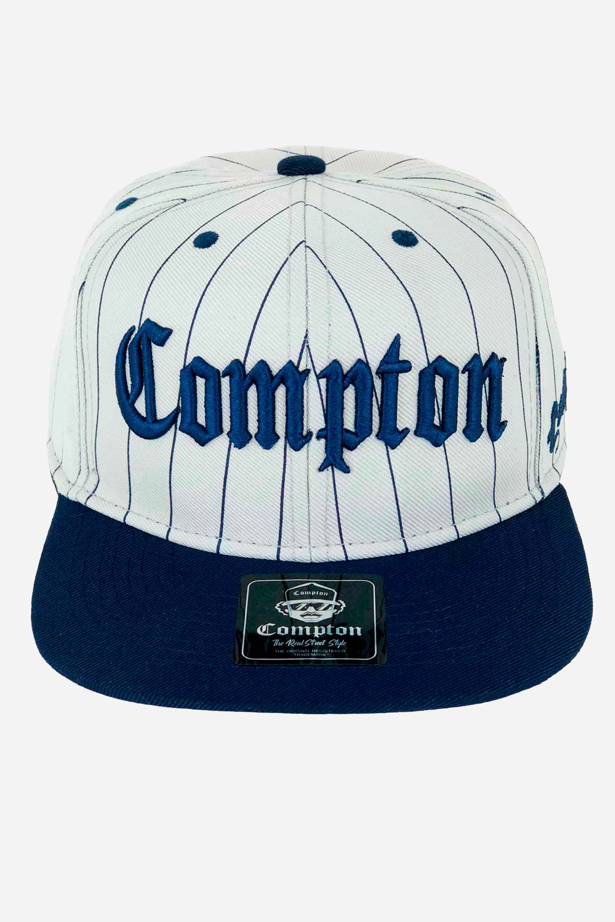 Boné Compton Aba Reta Snapback Classic Pinstripe Azul com design clássico e bordado marcante.