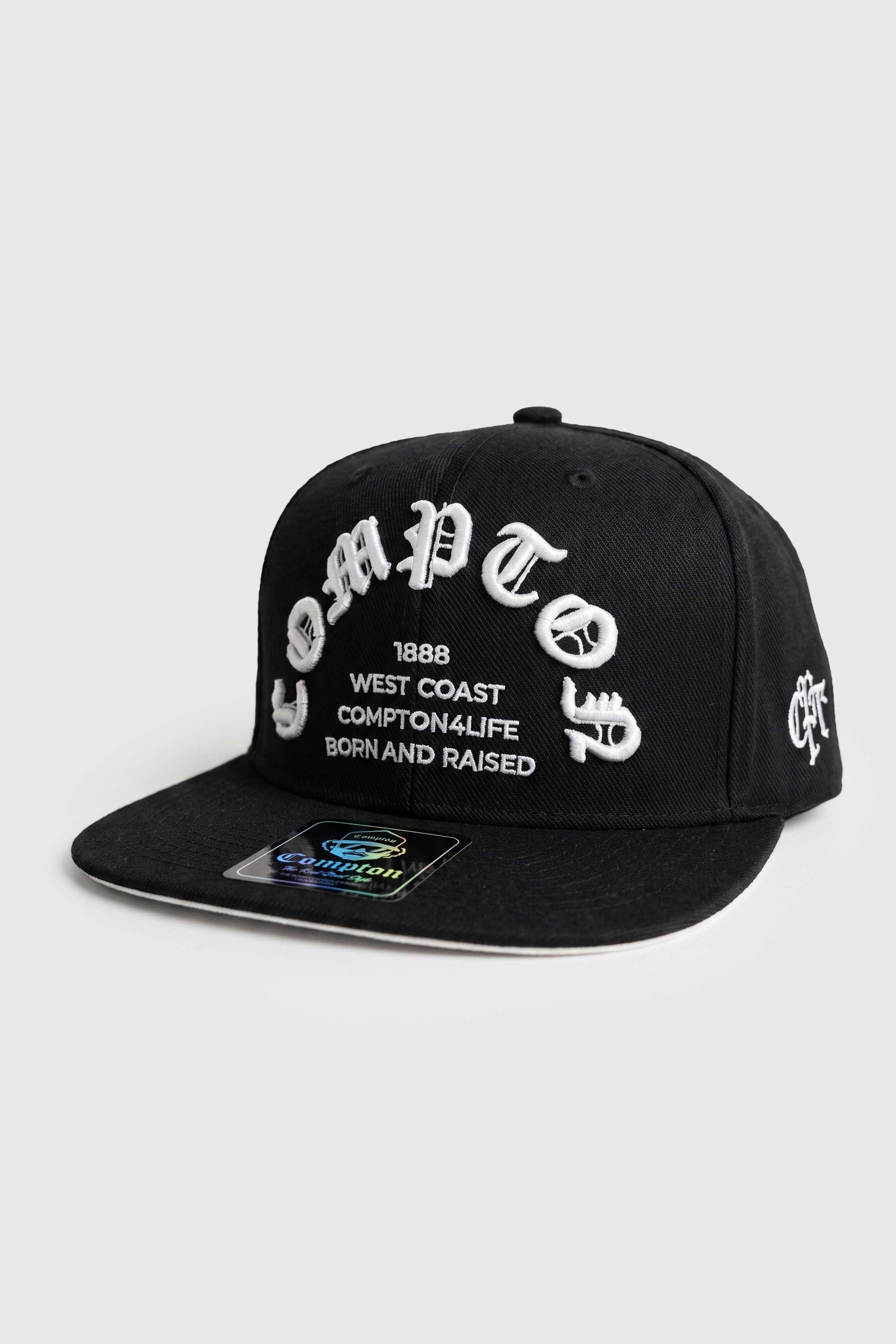 Boné Compton Aba Reta Snapback Born And Raised Preto