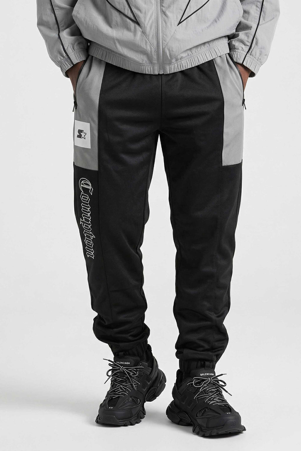 Calça Jogger Collab Starter x Compton Training Sintética - Preta com Recortes Cinza