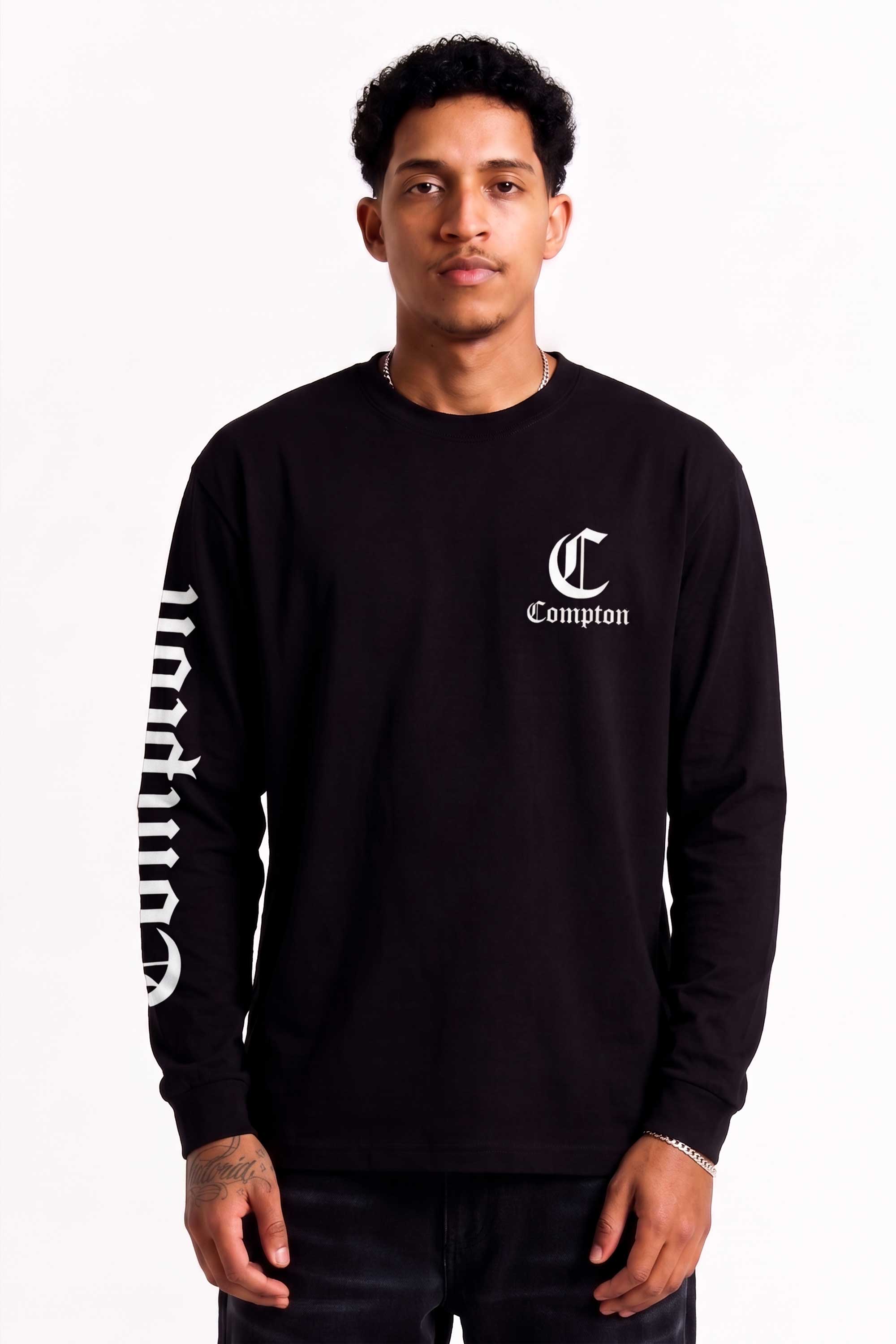 Camiseta Compton Manga Longa Logo Preta