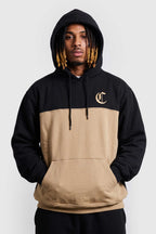 Moletom Compton Canguru Bicolor Bordado Preto E Caqui