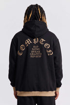 Moletom Compton Canguru Bicolor Bordado Preto E Caqui