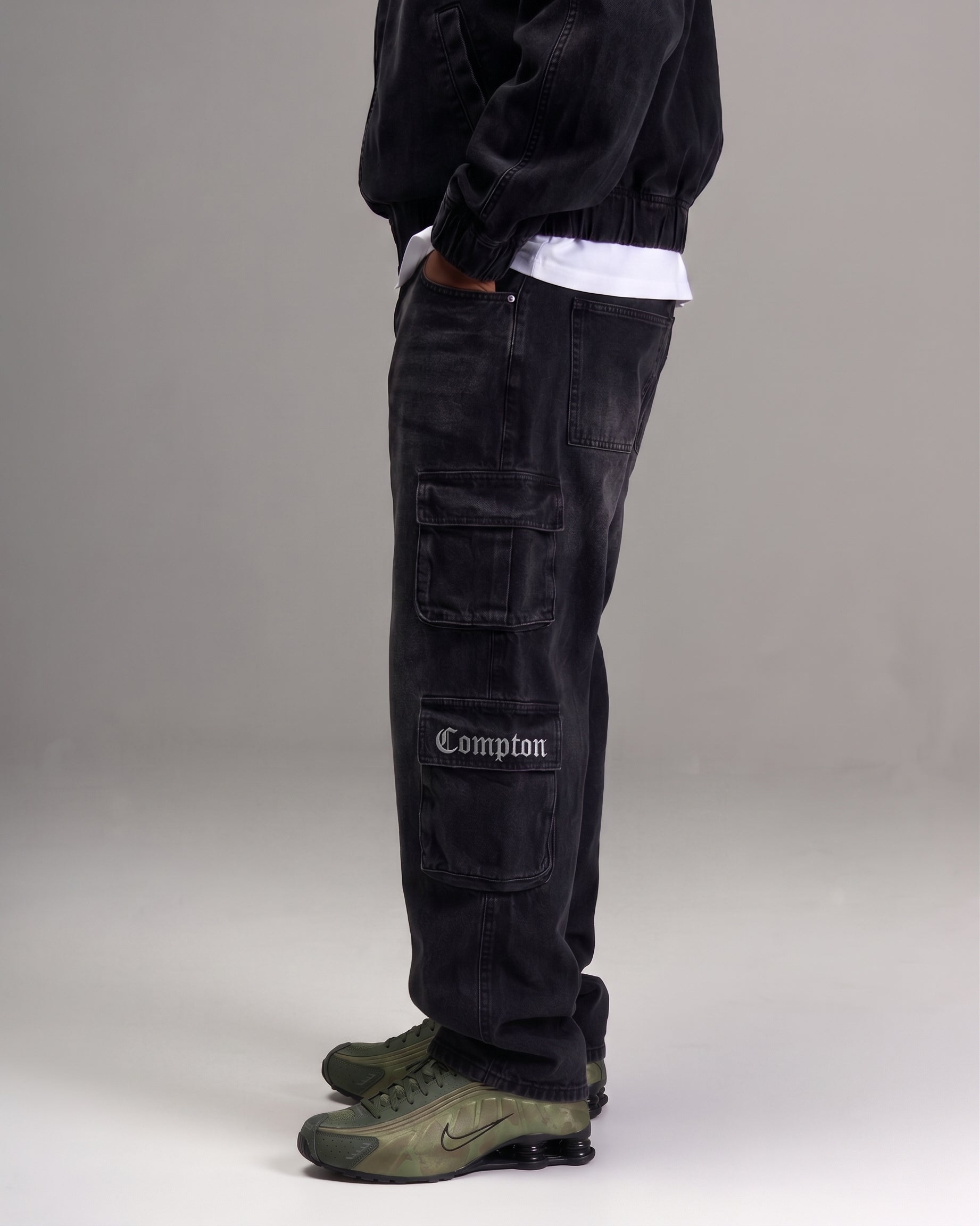 Calça Jeans Cargo Compton Black Four Pocket