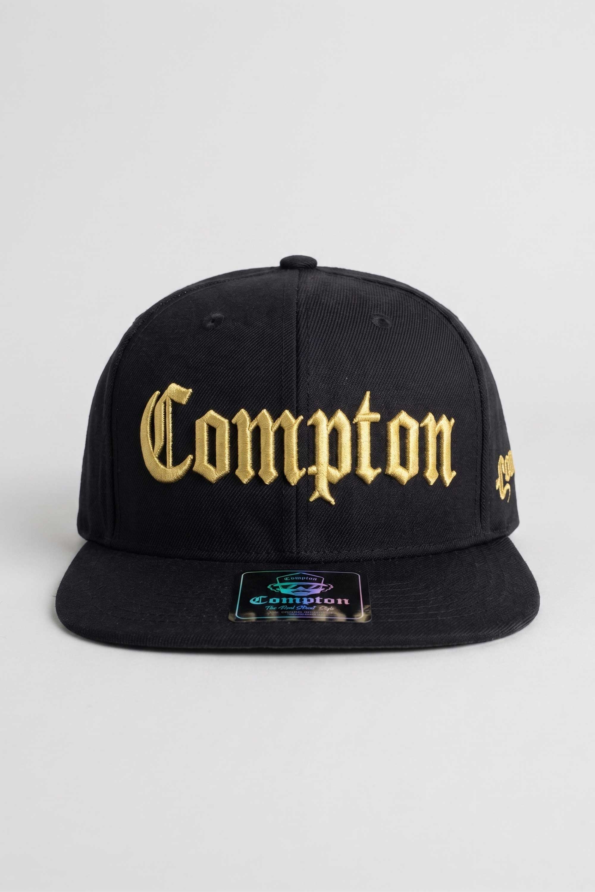 Boné Aba Reta Compton Classic Preto Bordado Dourado
