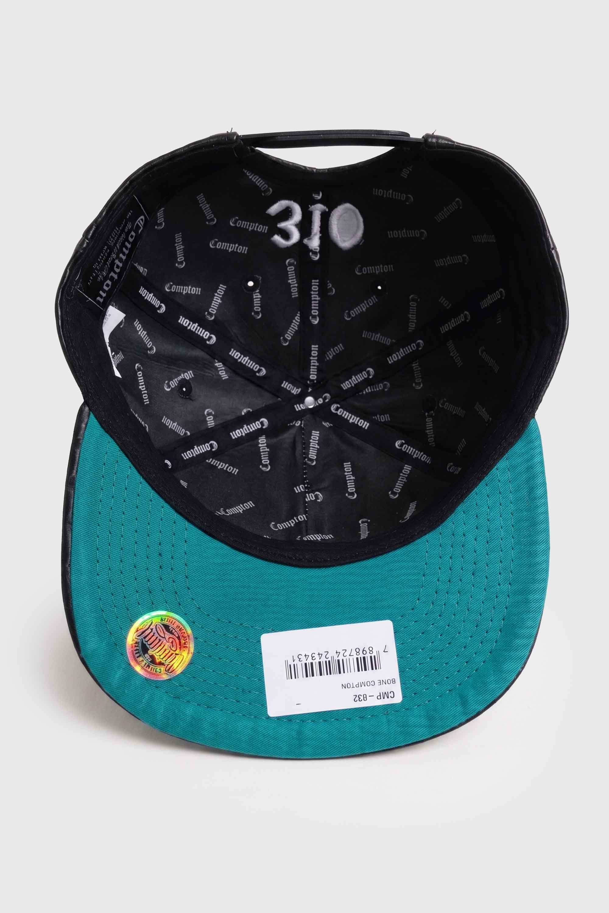 Boné Aba Reta Snapback Compton Clássico Couro - Preto