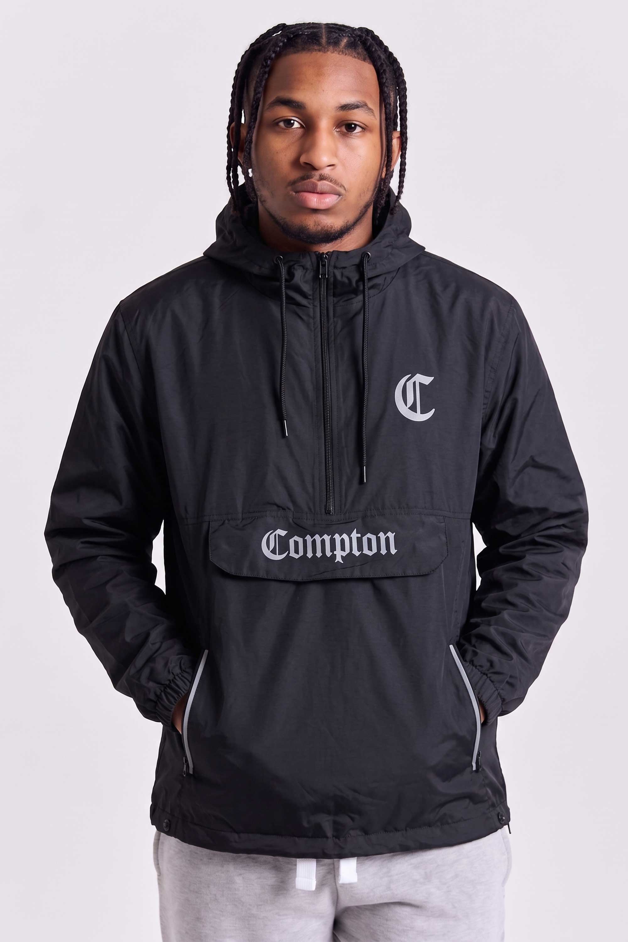 Jaqueta Compton Corta Vento Anorak Vira Bolsa Preta