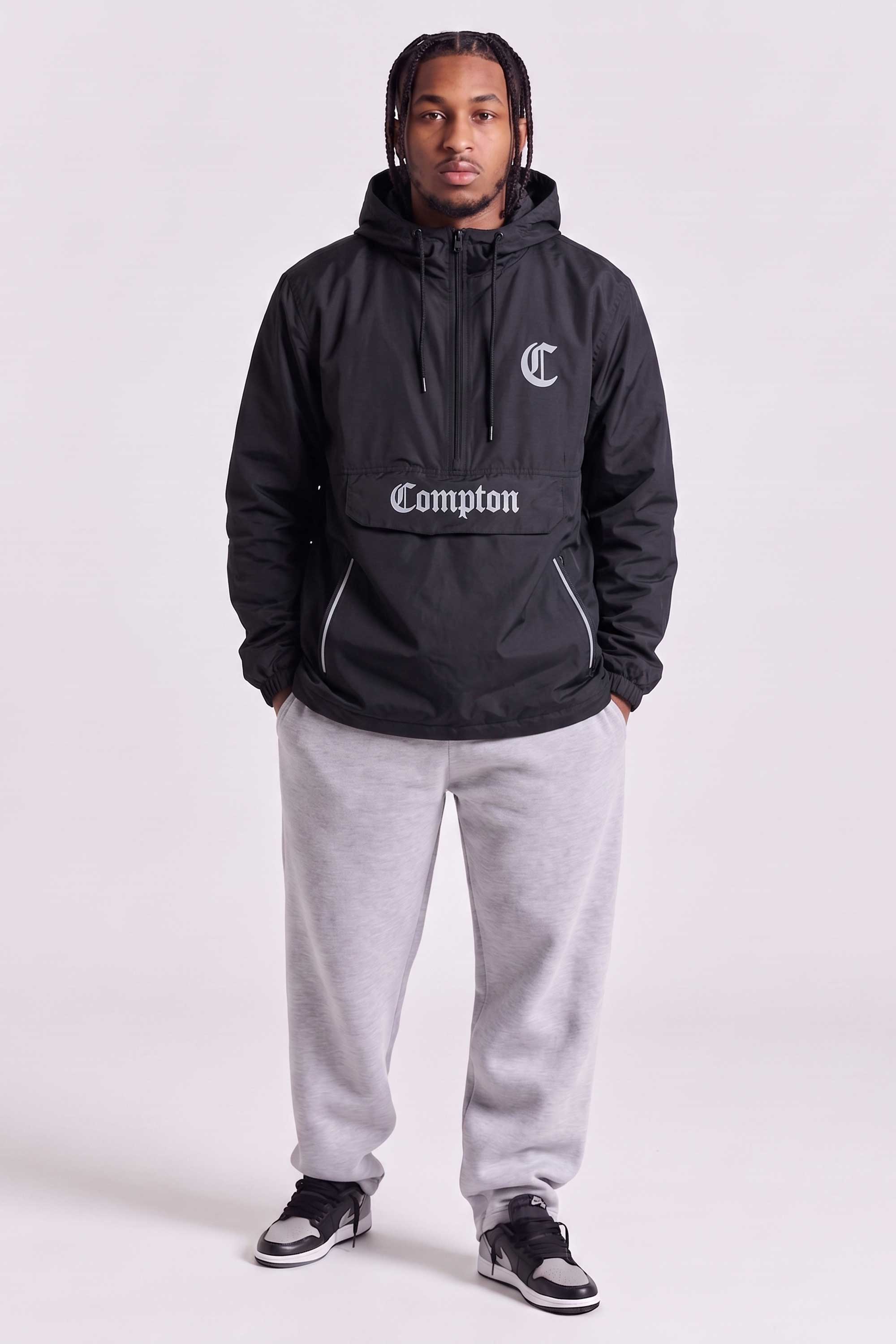 Jaqueta Compton Corta Vento Anorak Vira Bolsa Preta
