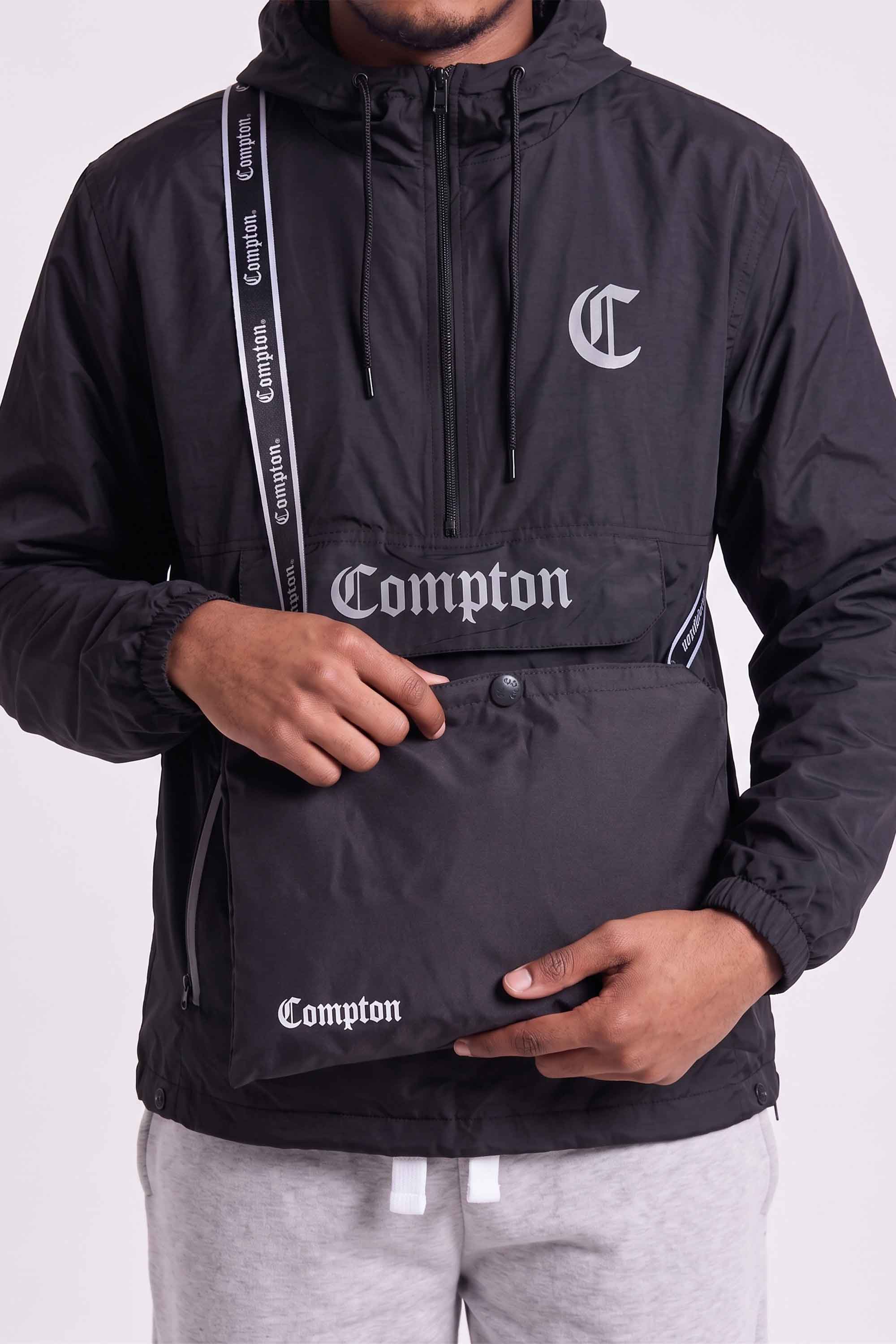 Jaqueta Compton Corta Vento Anorak Vira Bolsa Preta