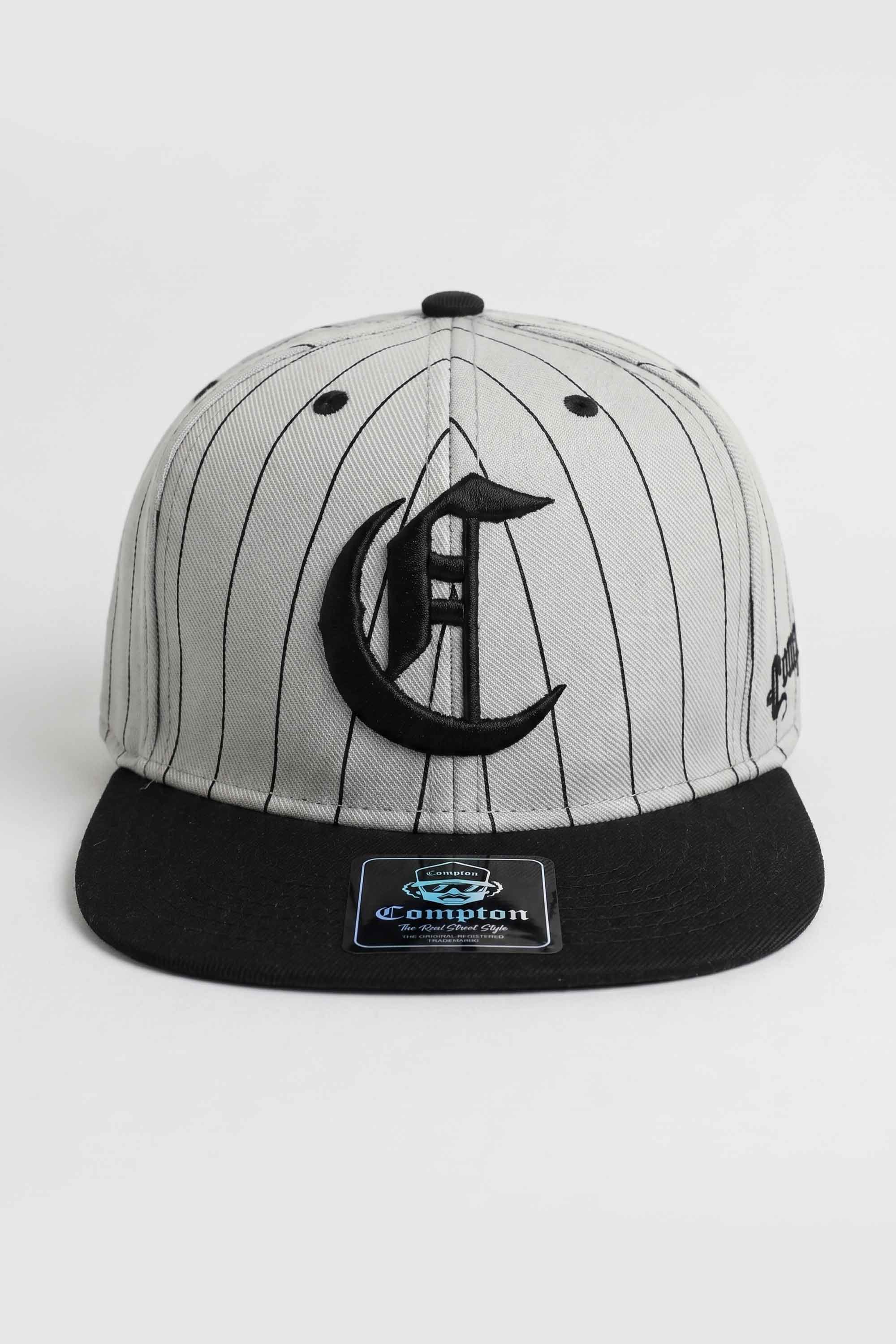 Boné Compton Aba Reta Snapback Logo Pinstripe Cinza