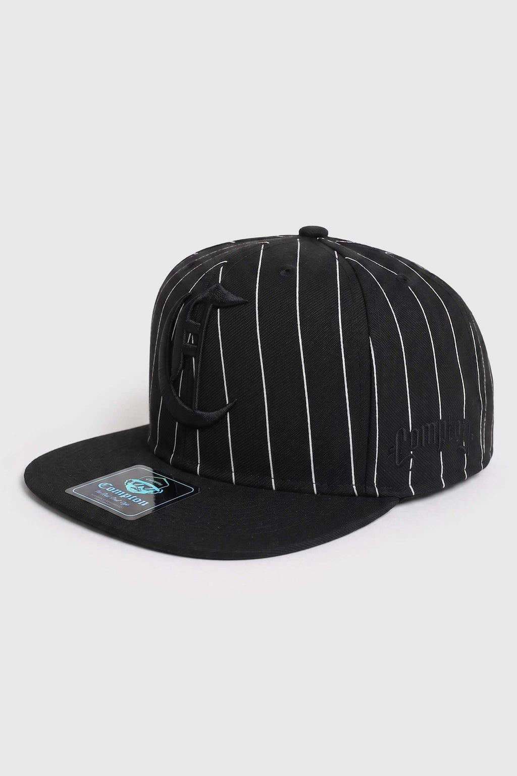 Boné Compton Aba Reta Snapback Logo Pinstripe Preto