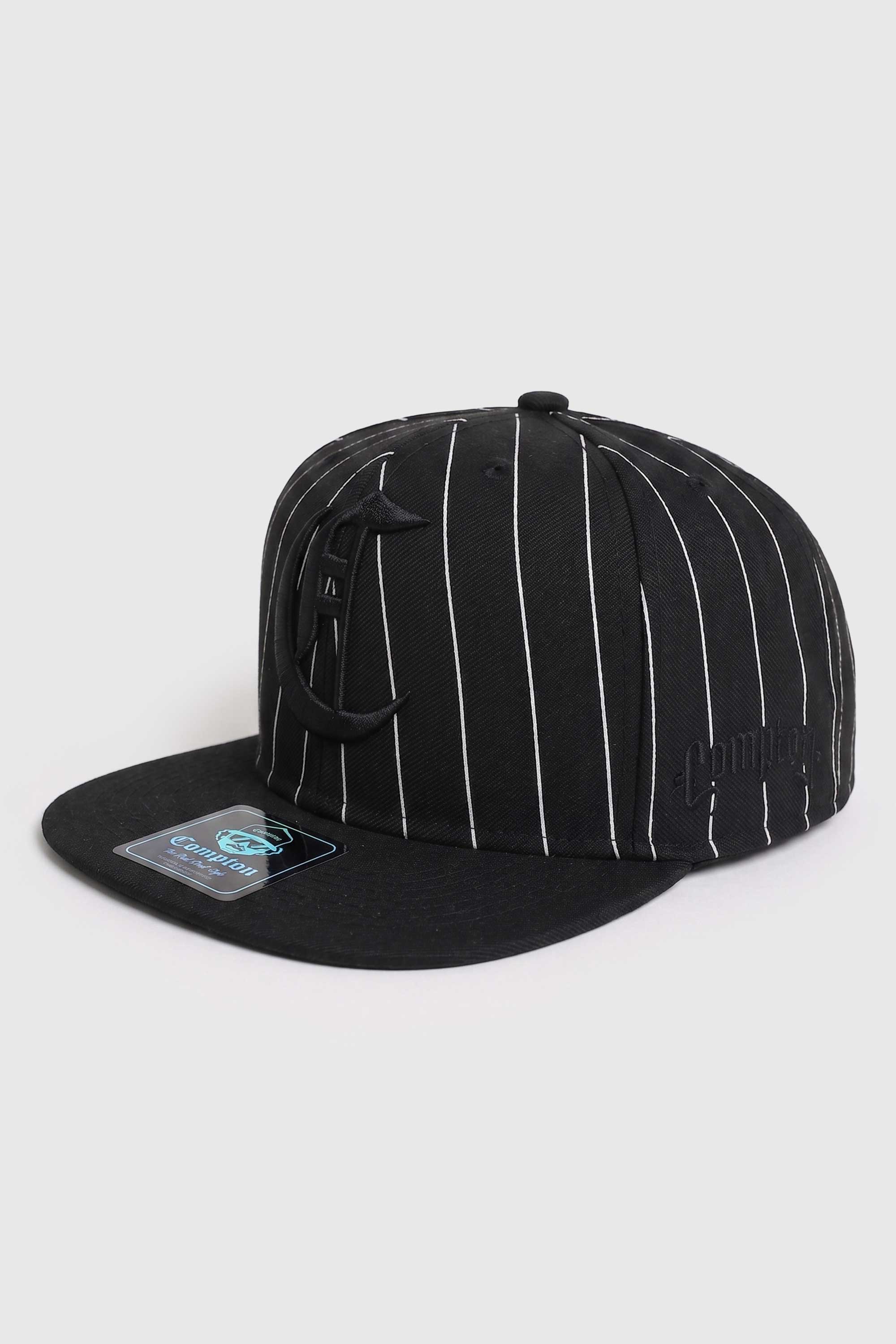 Boné Compton Aba Reta Snapback Logo Pinstripe Preto