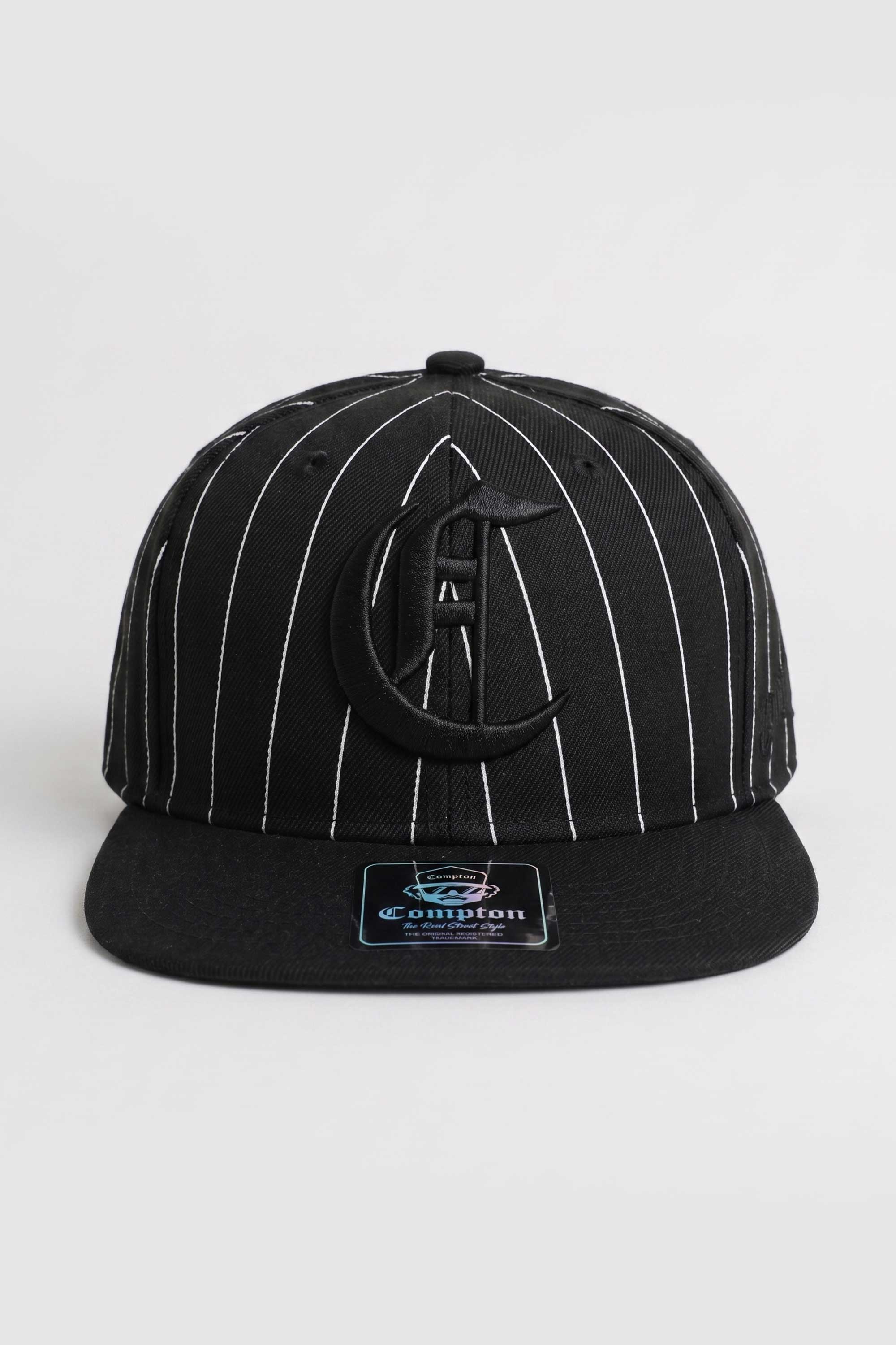 Boné Compton Aba Reta Snapback Logo Pinstripe Preto