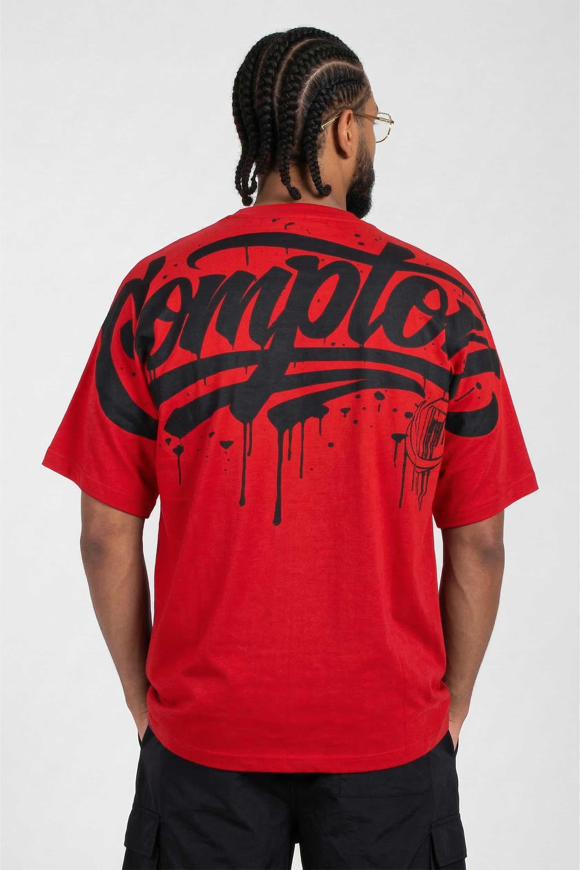Camiseta Compton Oversized Drained Morcego Vermelha