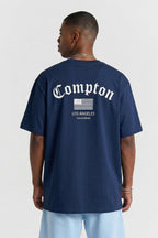 Camiseta Compton Oversized Los Angeles Flag Azul Marinho