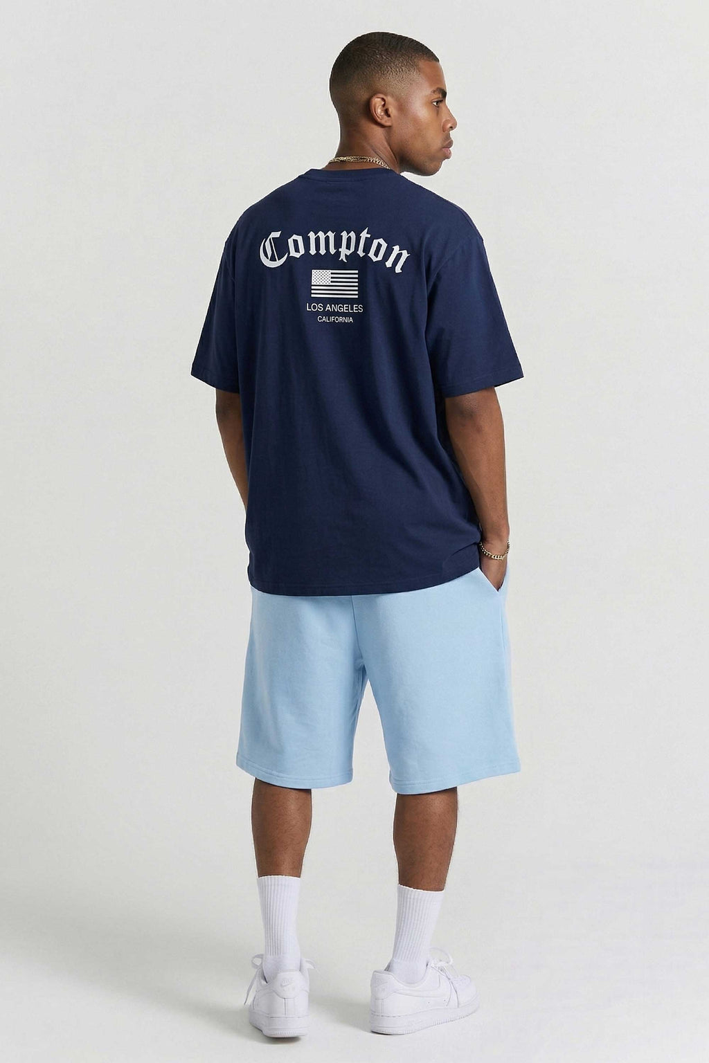 Camiseta Compton Oversized Los Angeles Flag Azul Marinho