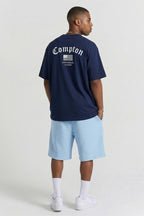 Camiseta Compton Oversized Los Angeles Flag Azul Marinho