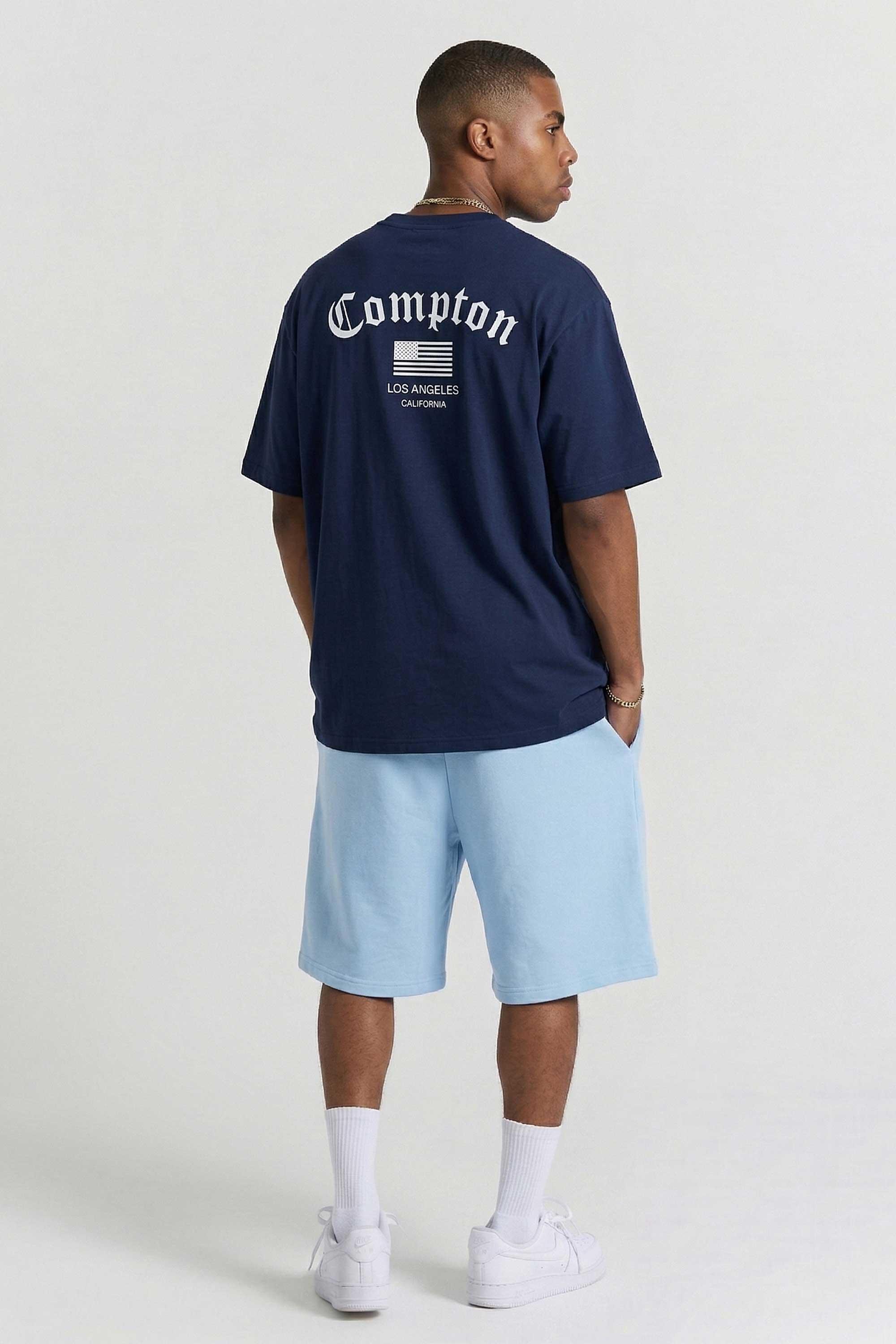 Camiseta Compton Oversized Los Angeles Flag Azul Marinho