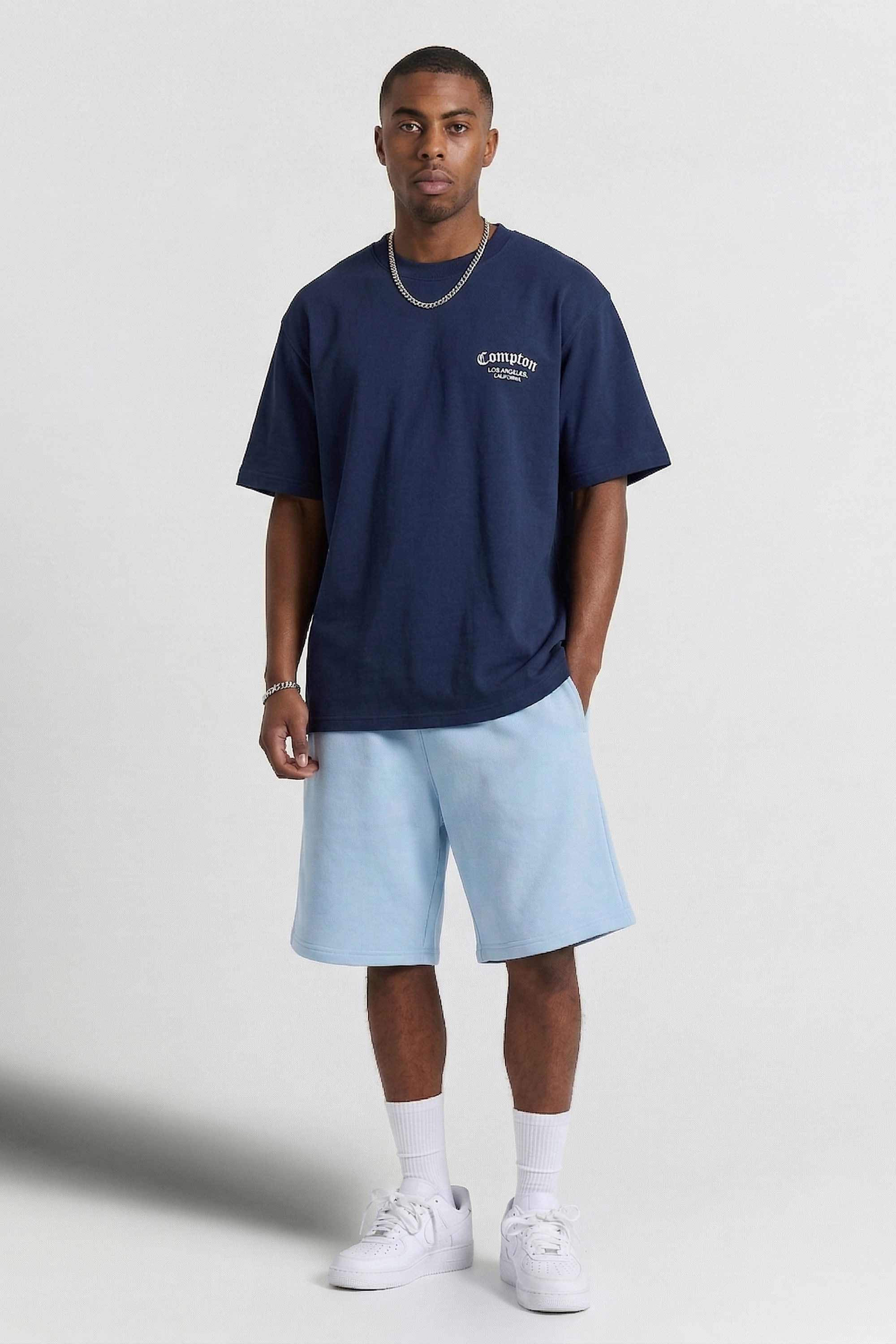 Camiseta Compton Oversized Los Angeles Flag Azul Marinho