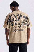 Camiseta Compton Oversized NWA Faces Alto Relevo Caqui