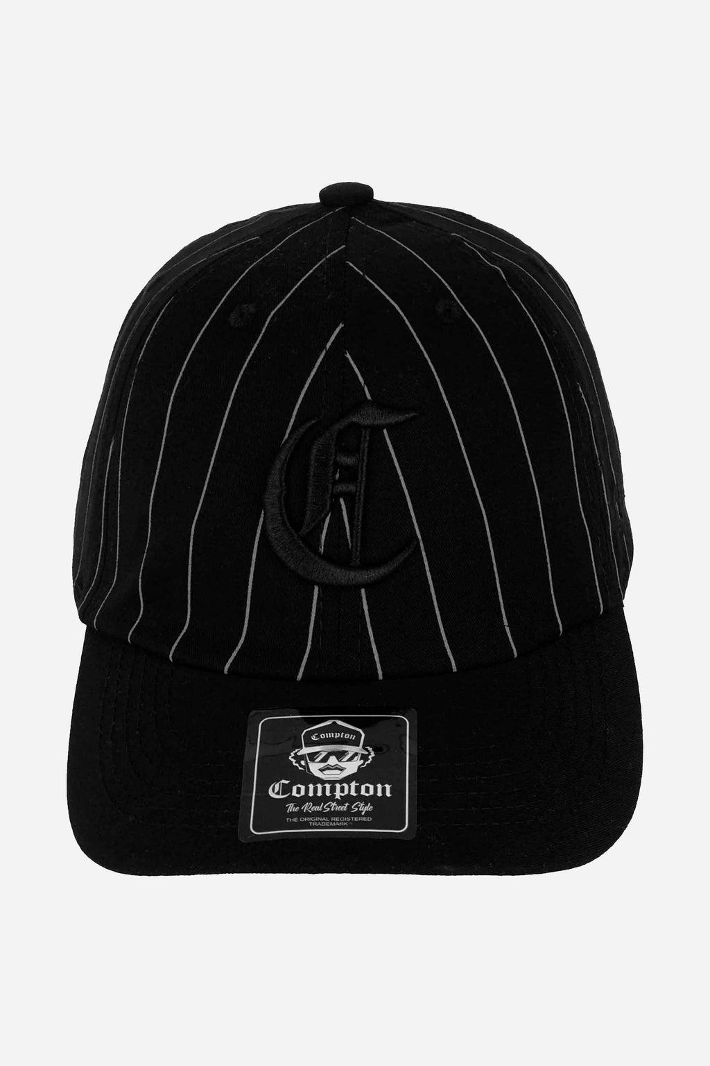 Boné Dad Hat Compton Baseball Pinstripe Preto Logo Bordado