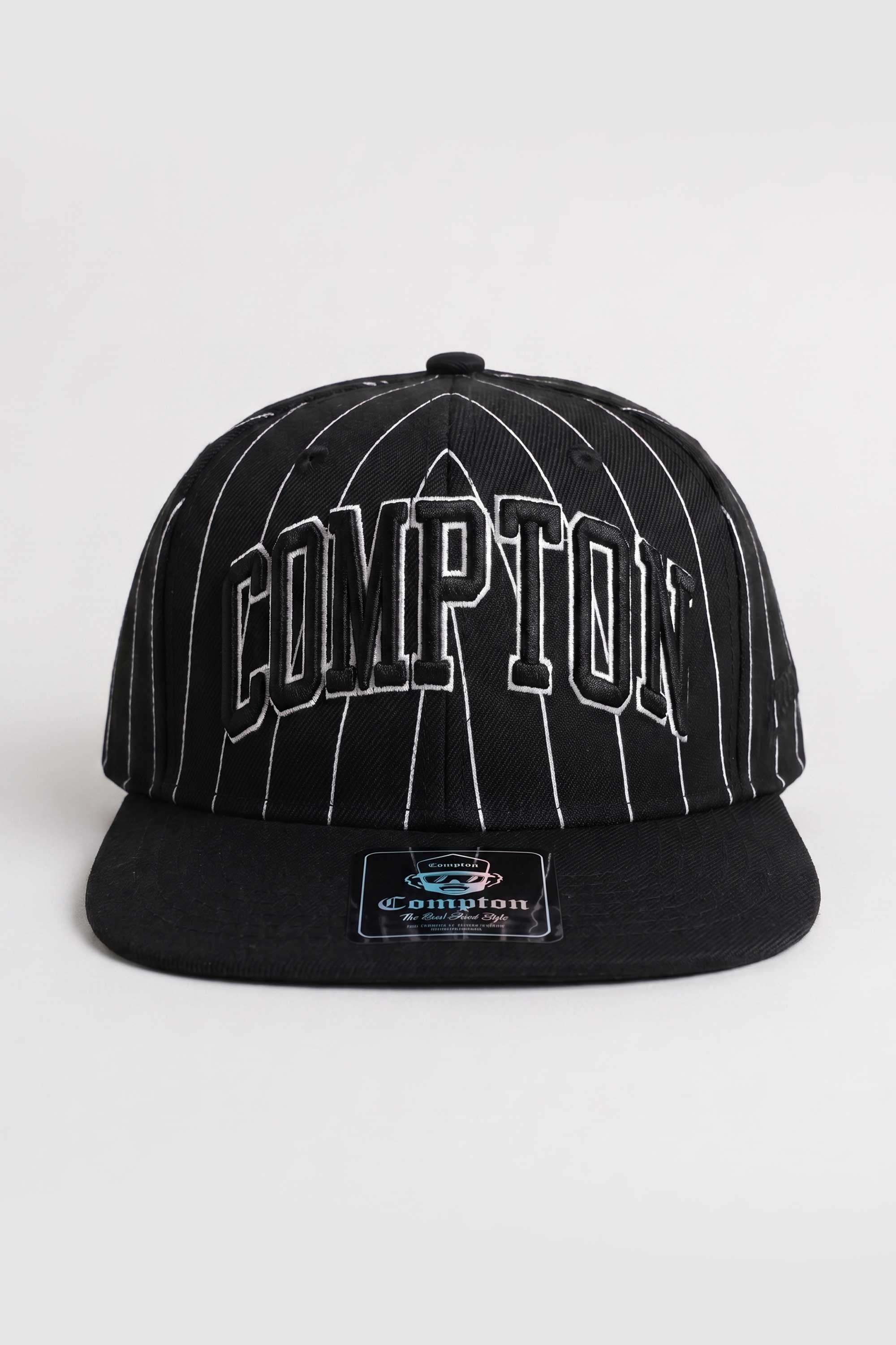 Boné Compton Aba Reta Urban Pinstripe Preto Bordado