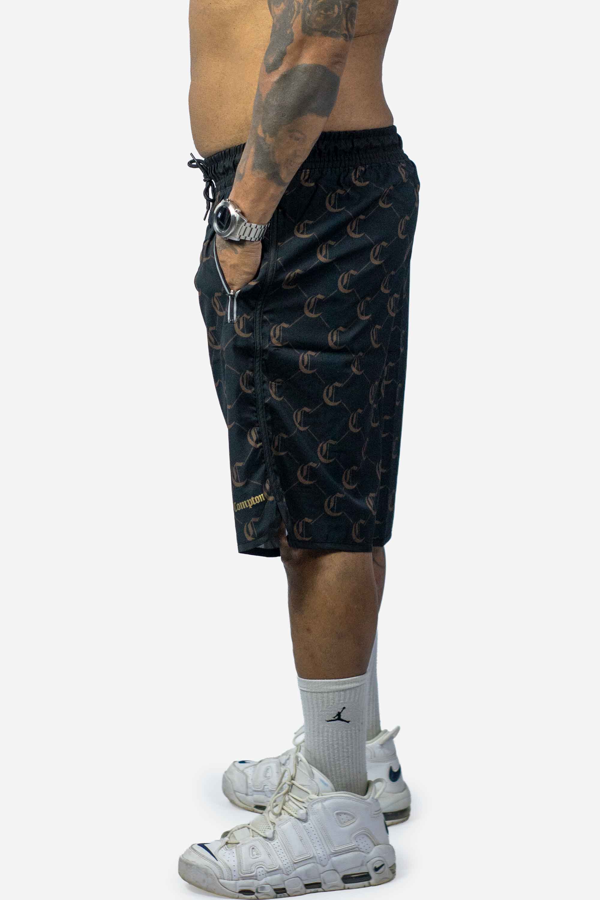 Bermuda Compton Tactel Full Print Logo Preta