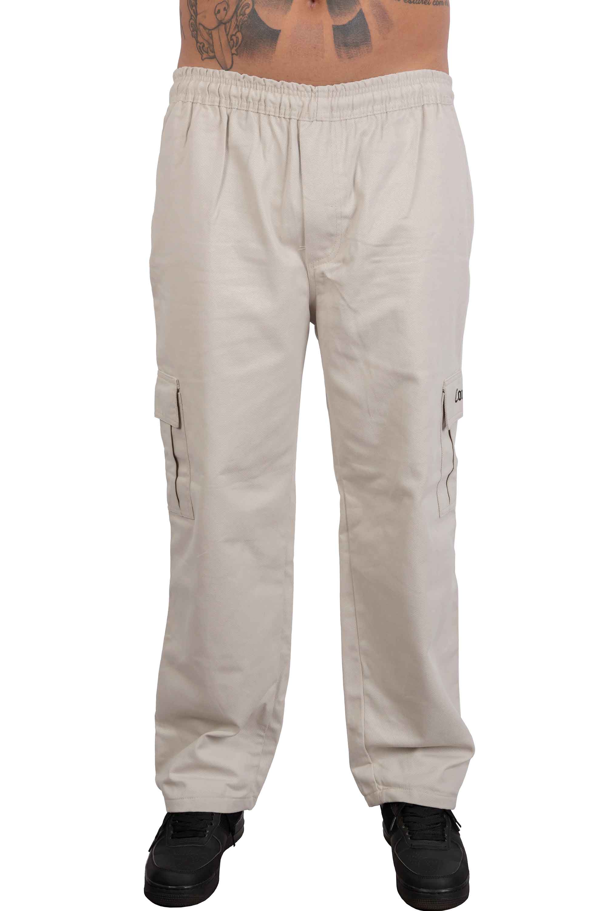 Calça Cargo Compton Sarja Pesada Reta Bege