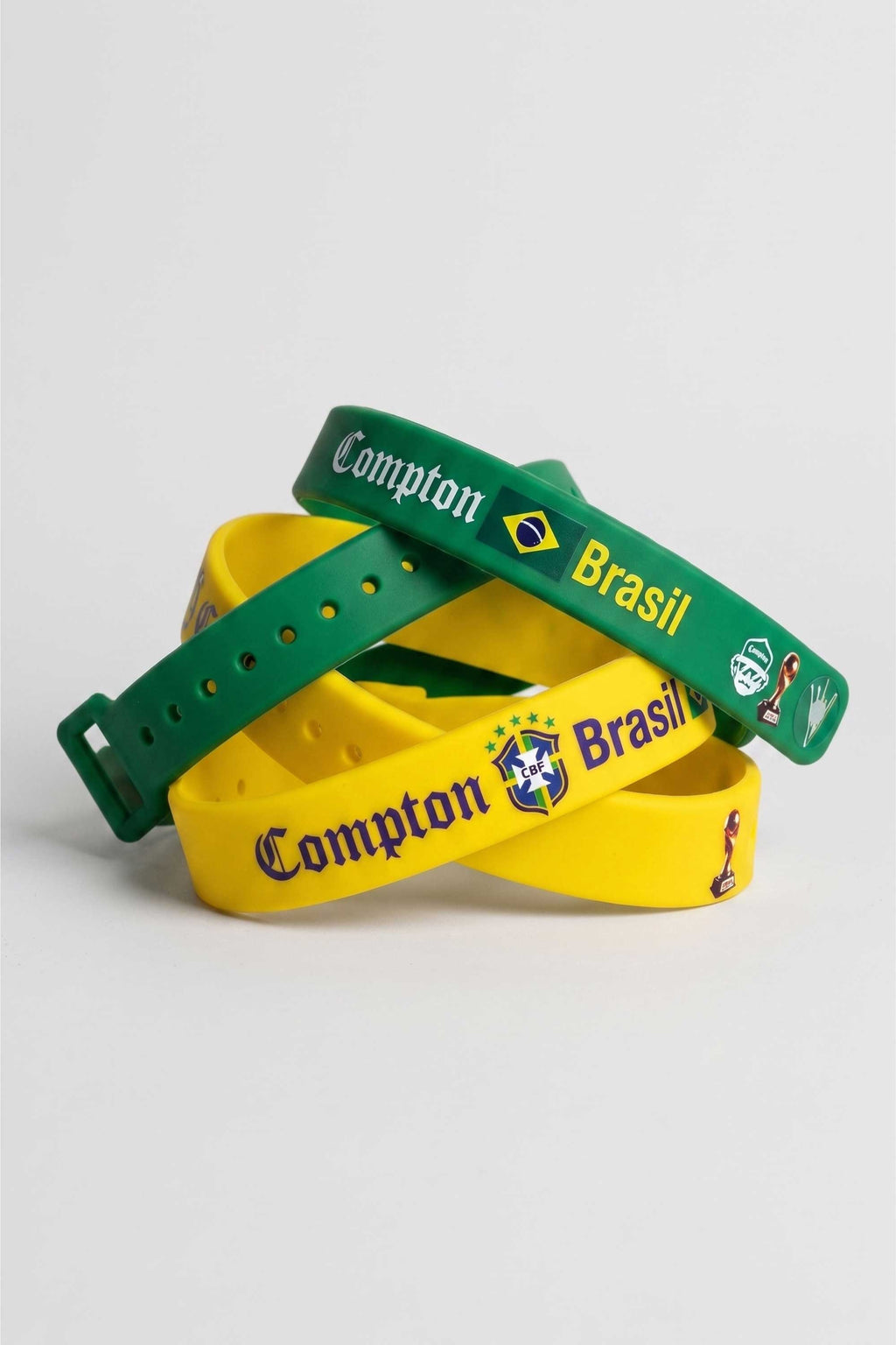 Kit Pulseiras Silicone Compton Brasil Verde e Amarelo