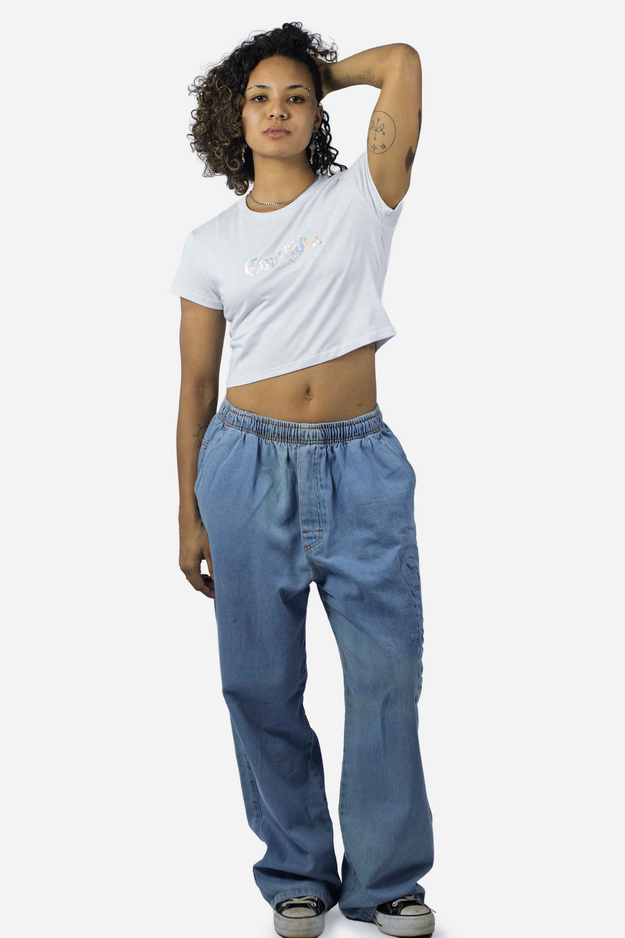 Cropped Compton Logo holográfico Branco