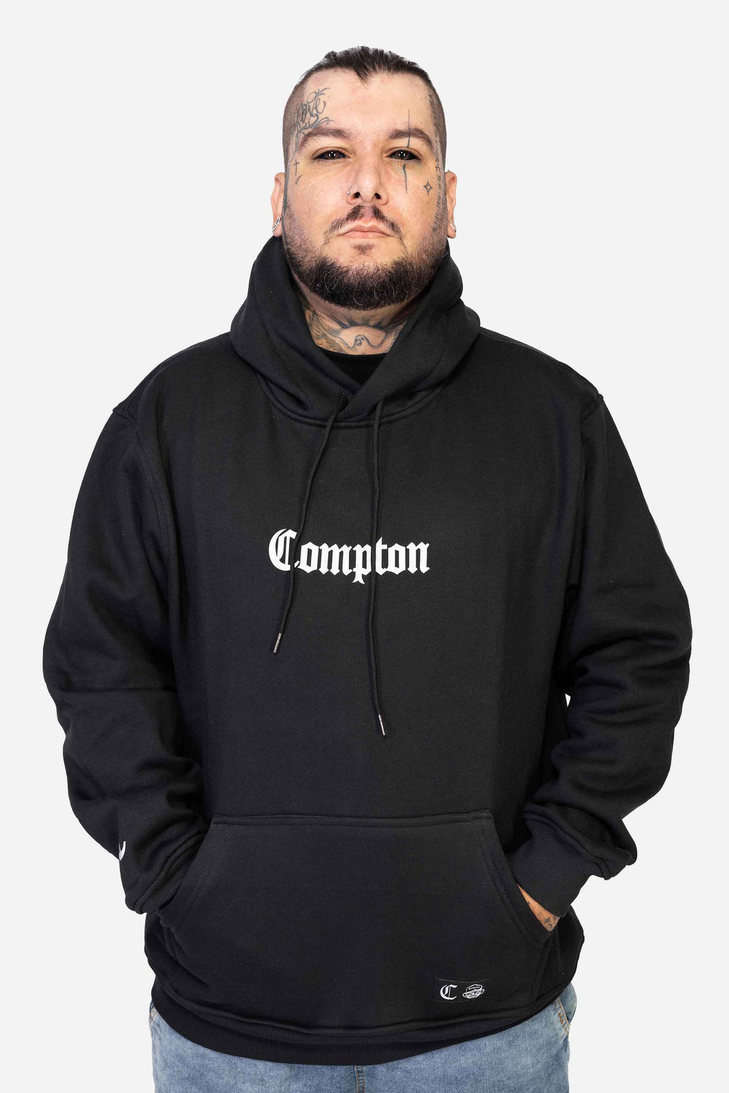 Moletom Compton Canguru Logo Refletivo Preto