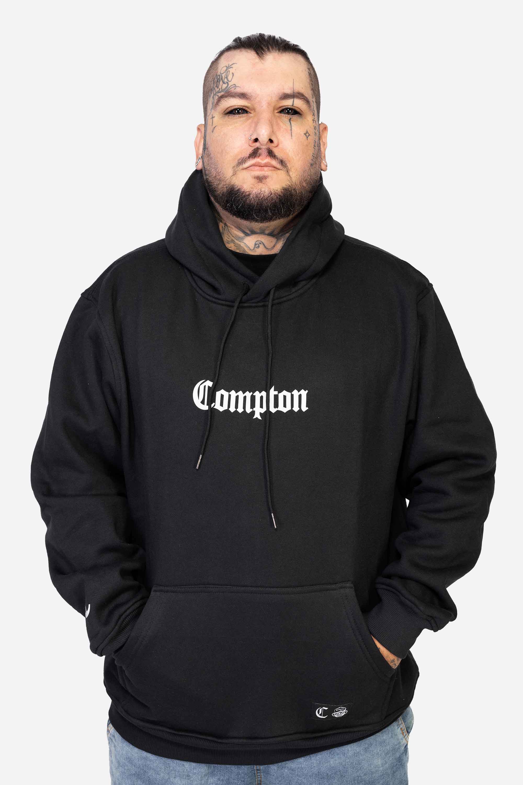 Moletom Compton Canguru Logo Refletivo Preto