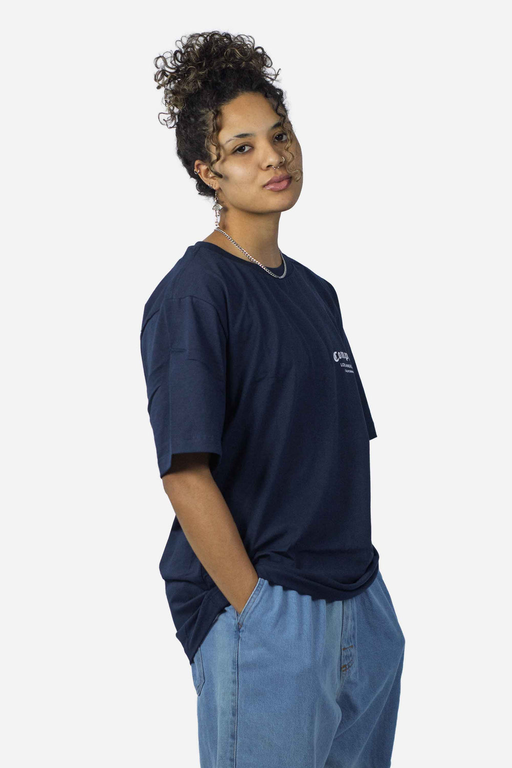 Camiseta Compton Oversized Los Angeles Flag Azul Marinho