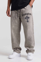 Calça Jeans Baggy Compton Thigh Cross Marmorizada