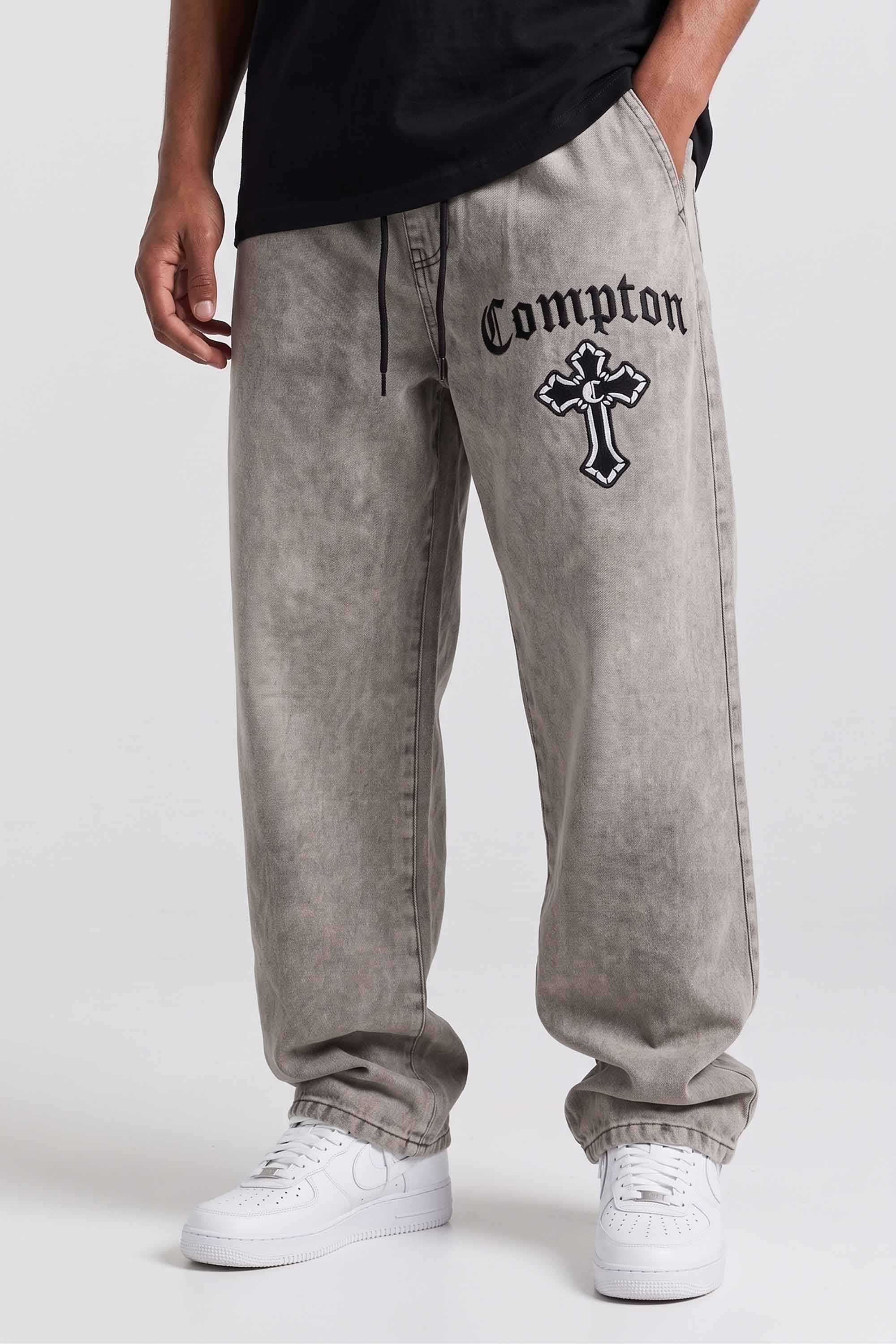 Calça Jeans Baggy Compton Thigh Cross Marmorizada