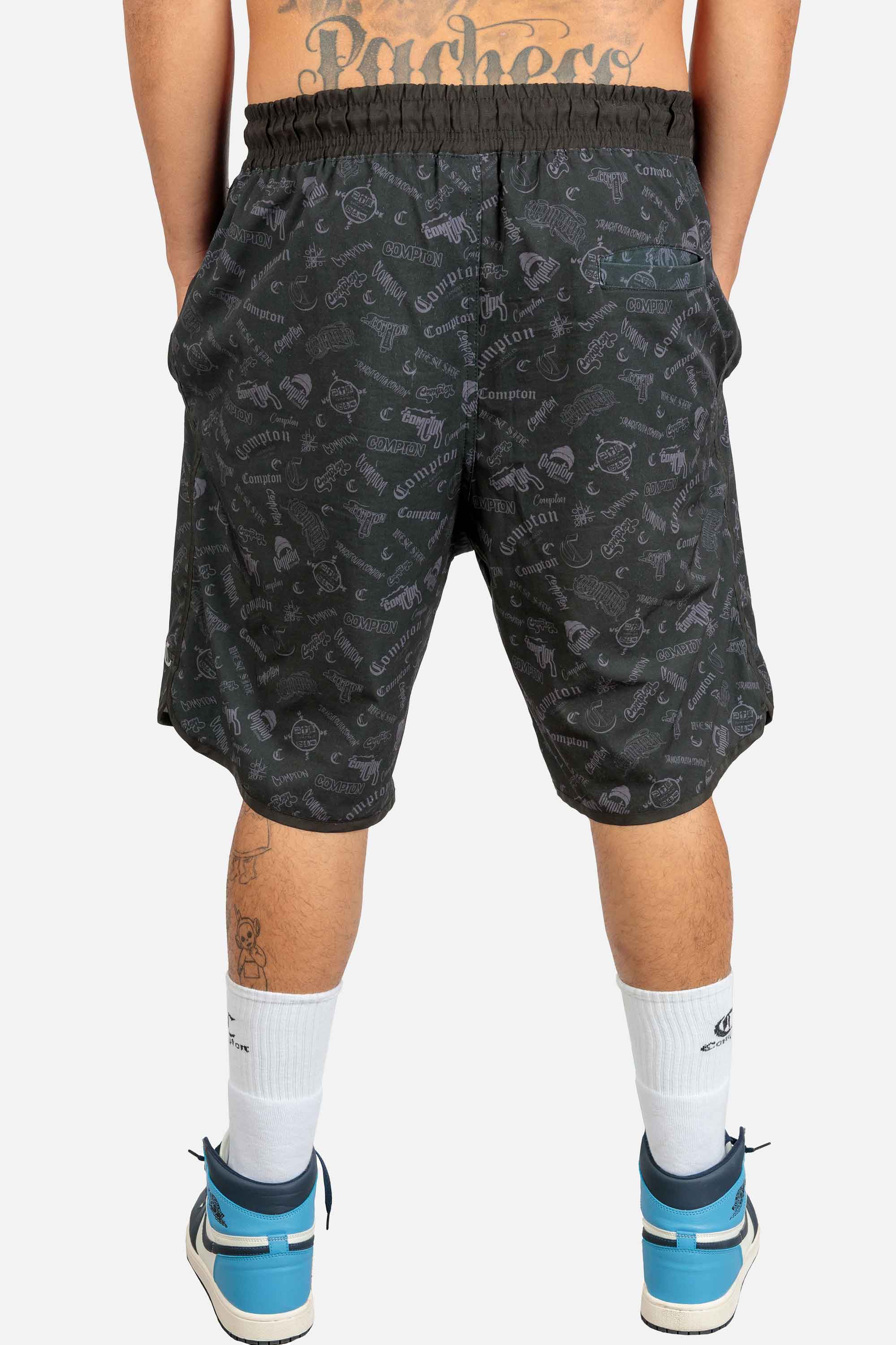 Bermuda Compton Tactel Full Print Blackfile Preta