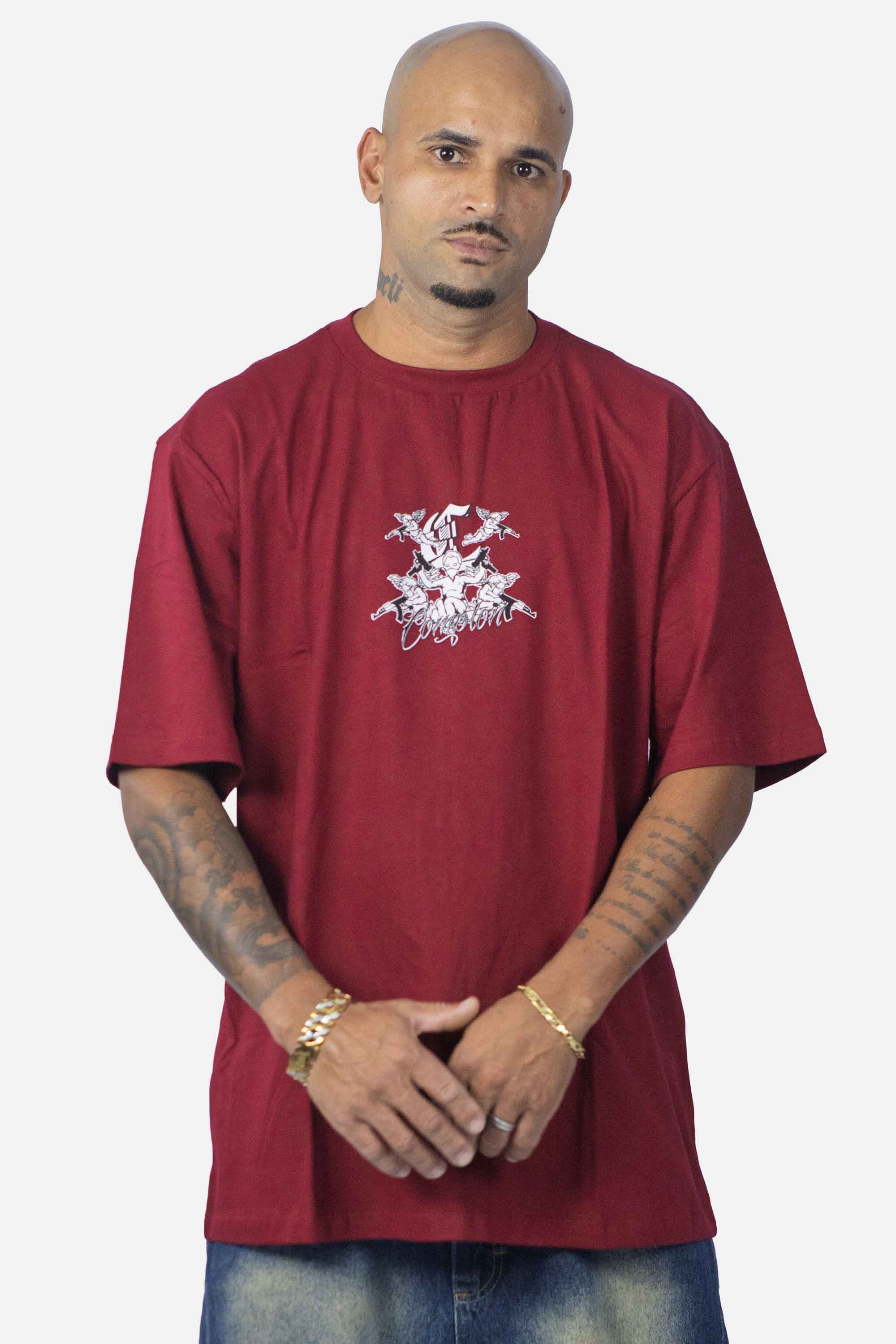 Camiseta Compton Oversized Thug Angel Vinho