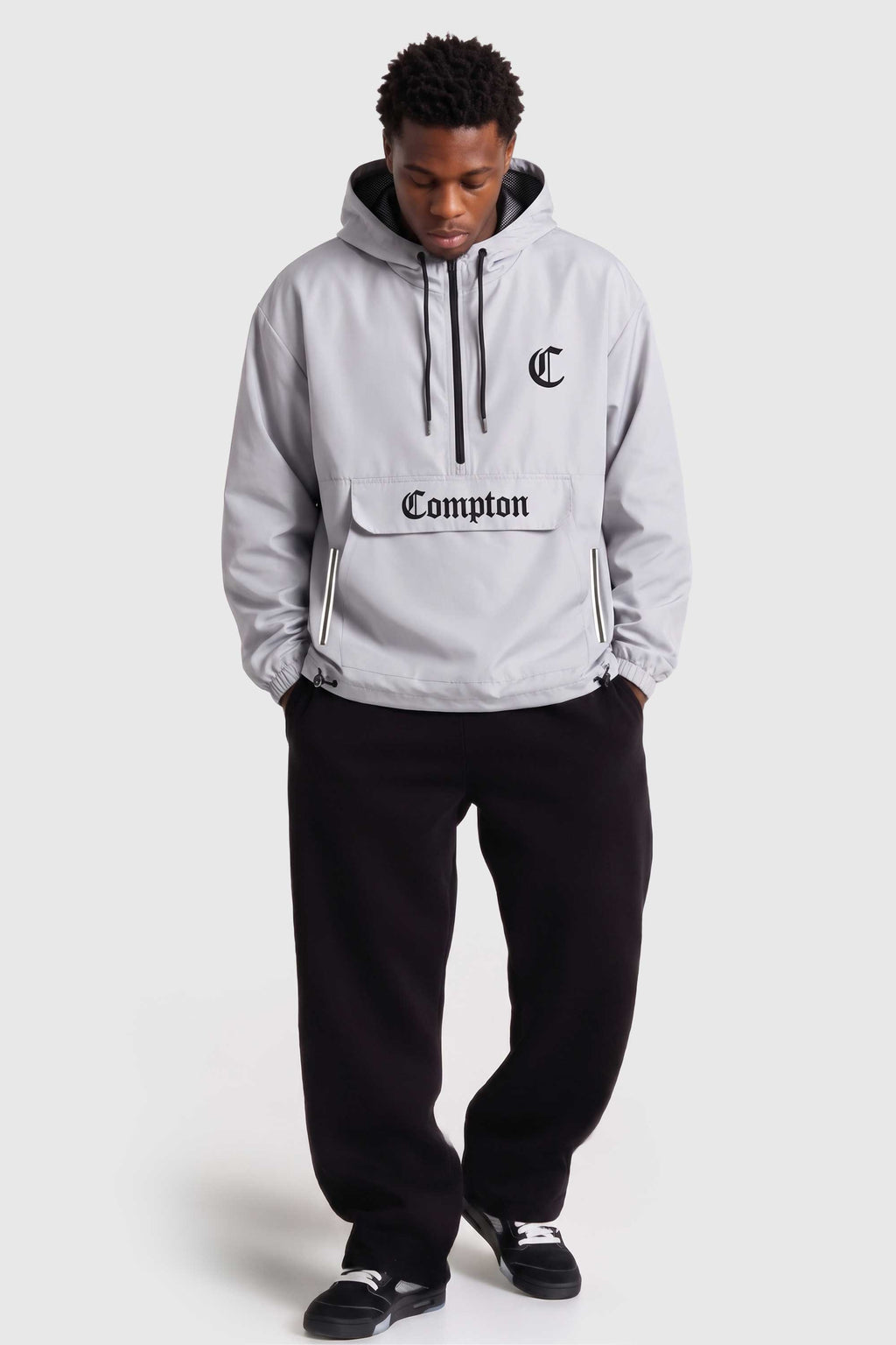Jaqueta Compton Corta Vento Anorak Vira Bolsa Cinza